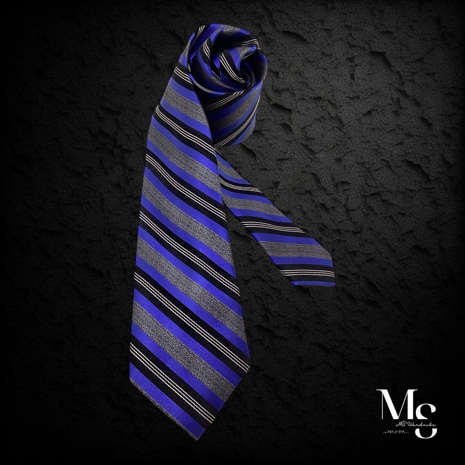 Joseph Abboud JOSEPH ABBOUD Blue Gray Striped Luxury Silk Tie W: 3" NWT Size ONE SIZE - 1 Thumbnail