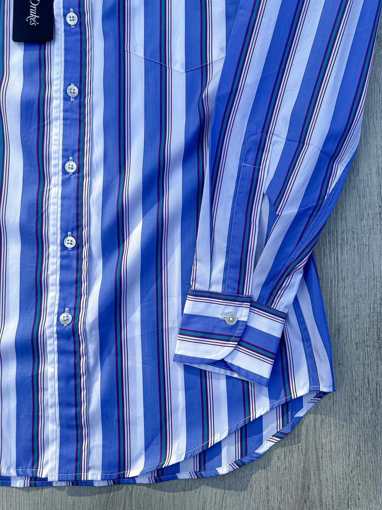Drake Drake's Blue White Purple Striped Formal Shirt Size US S / EU 44-46 / 1 - 3 Thumbnail