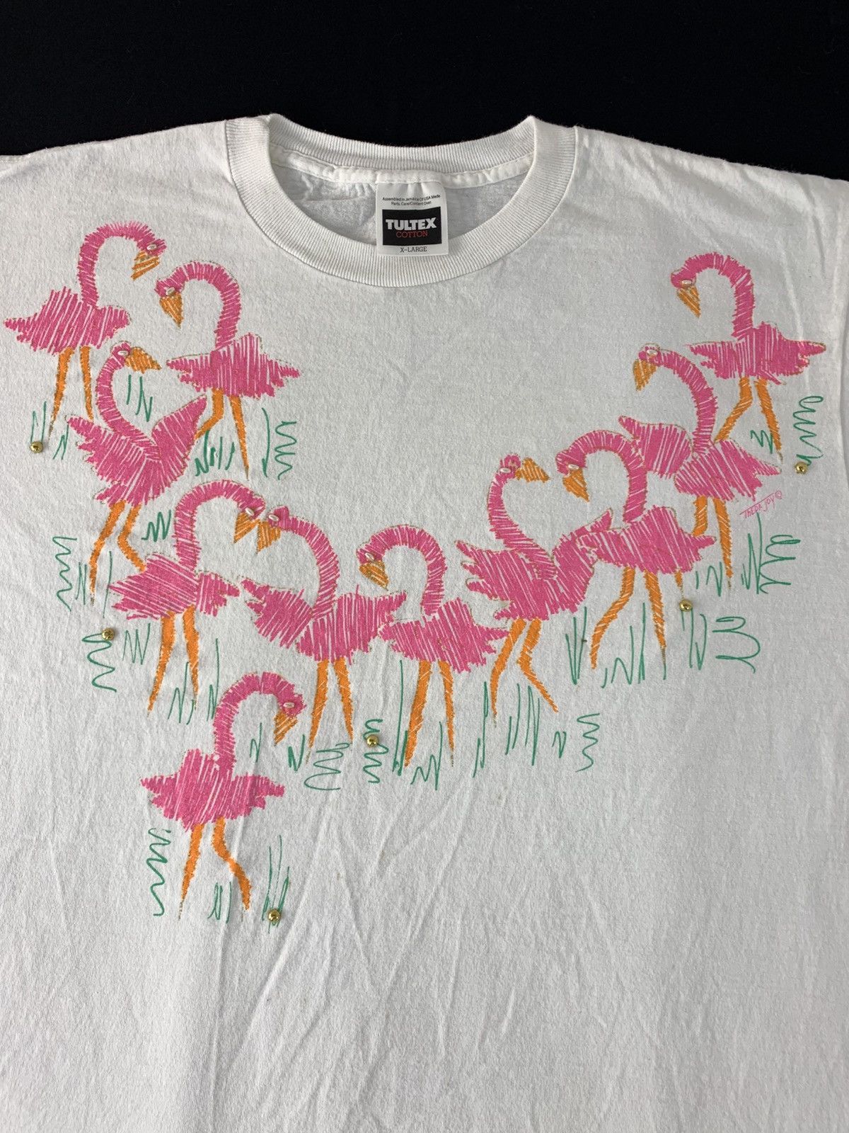 Tultex 90s Tultex Distinctive Flock Flamingo Graphic Screen Printed Size US XL / EU 56 / 4 - 4 Thumbnail