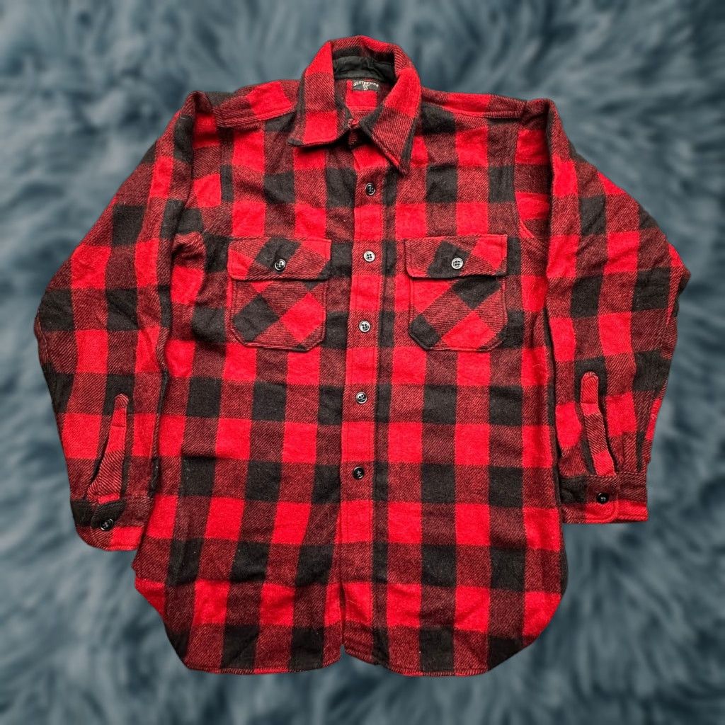 Vintage VINTAGE 60s Winter King Wool Buffalo Check Flannel Button Shirt Mens M Red Long Sleeve Pocketed Button Shirt Mens Medium Red Size US M / EU 48-50 / 2 - 1 Thumbnail