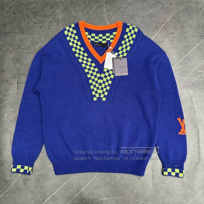 Louis Vuitton Louis Vuitton Damier plaid jacquard V-neck knit sweater Size US M / EU 48-50 / 2 - 1 Thumbnail