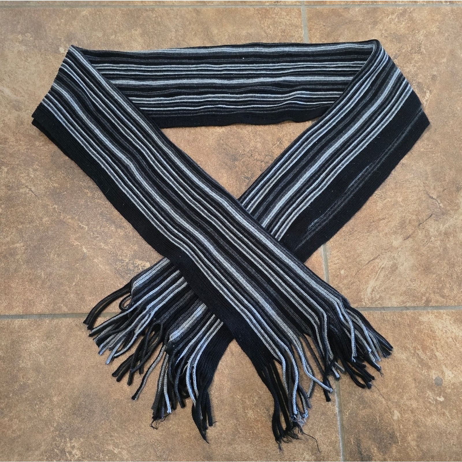 Apt. 9 Grey Black Striped | APT.9 | Fringed Scarf Size ONE SIZE - 1 Thumbnail