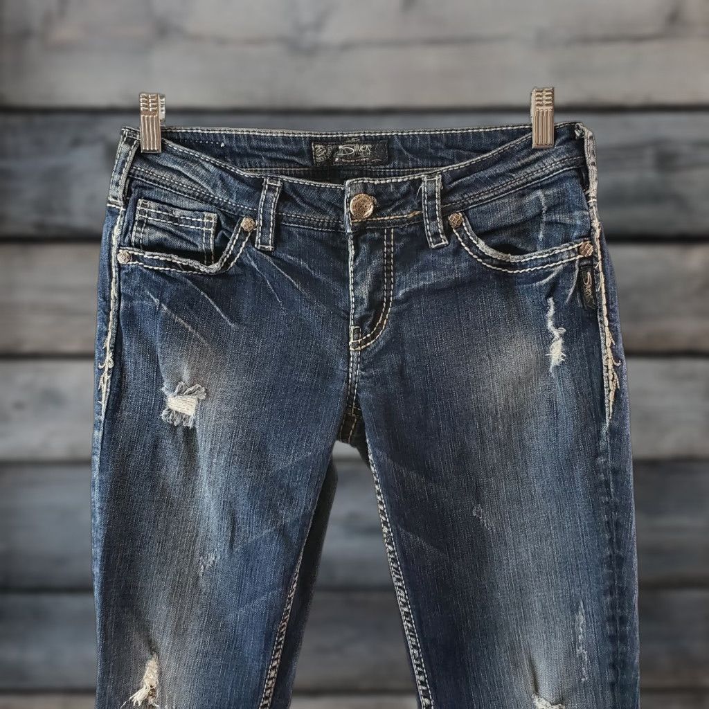 Silver Jeans Co. Silver Jeans Capri Jeans Womens 29 Blue Distressed Mid Aiko Capri Denim Cotton Blend Jeans Womens Girls Mens Size 29" - 1 Thumbnail