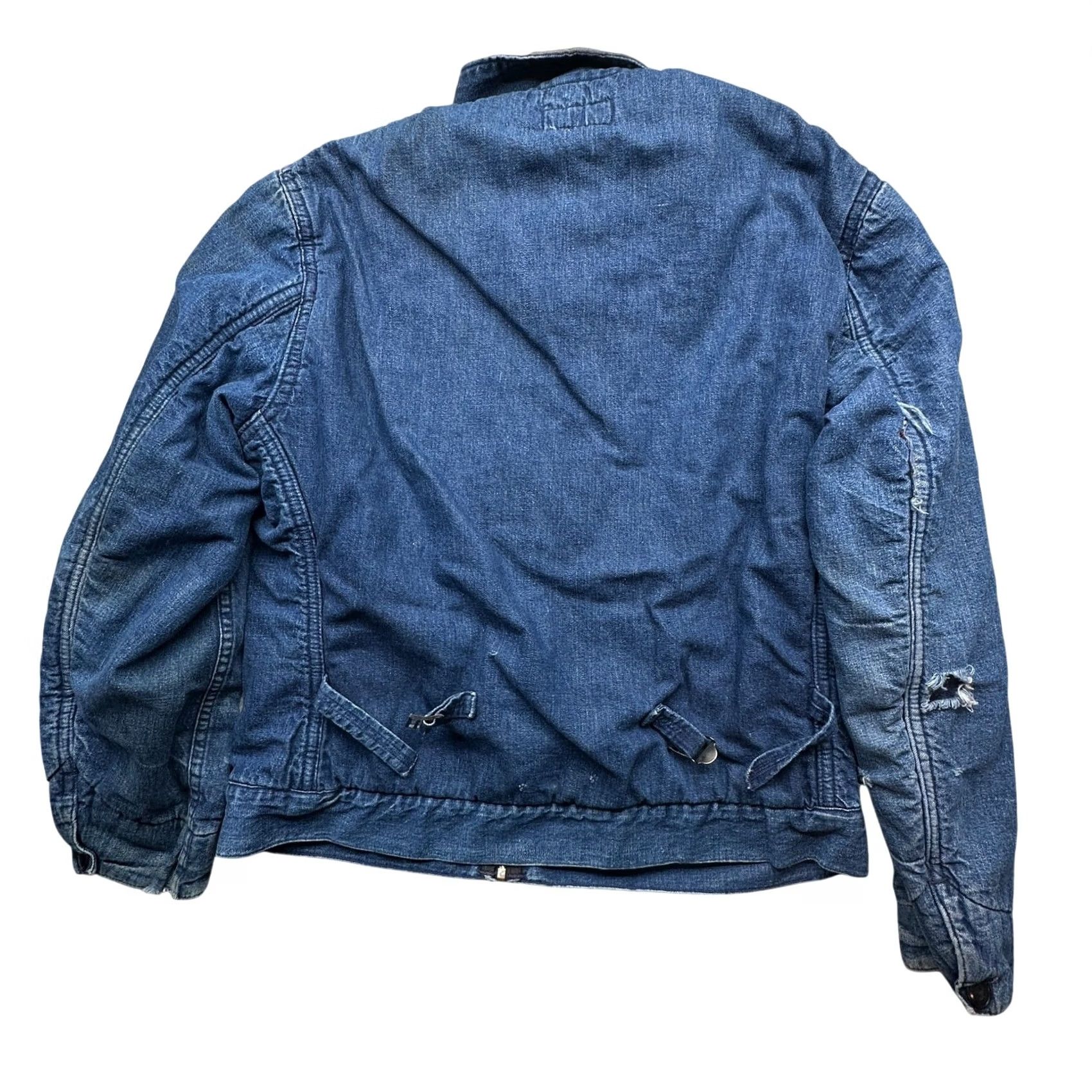 Denime VINTAGE Montgomery Denim Jacket Small Mens Regular 50s 60s Blanket Lined Zipper Full Zip Workwear Casual Cotton Blue Denim Jacket Size US S / EU 44-46 / 1 - 2 Thumbnail