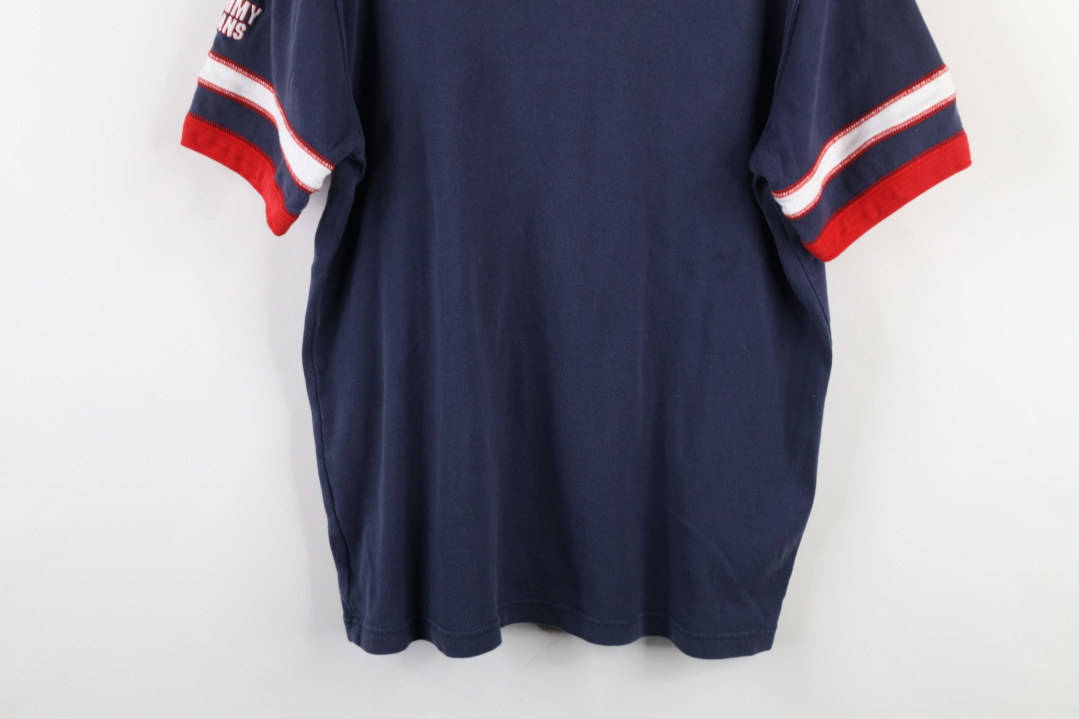 Tommy Hilfiger × Vintage Vintage 90s Tommy Hilfiger Spell Out Striped V-Neck T-Shirt Size US L / EU 52-54 / 3 - 12 Thumbnail
