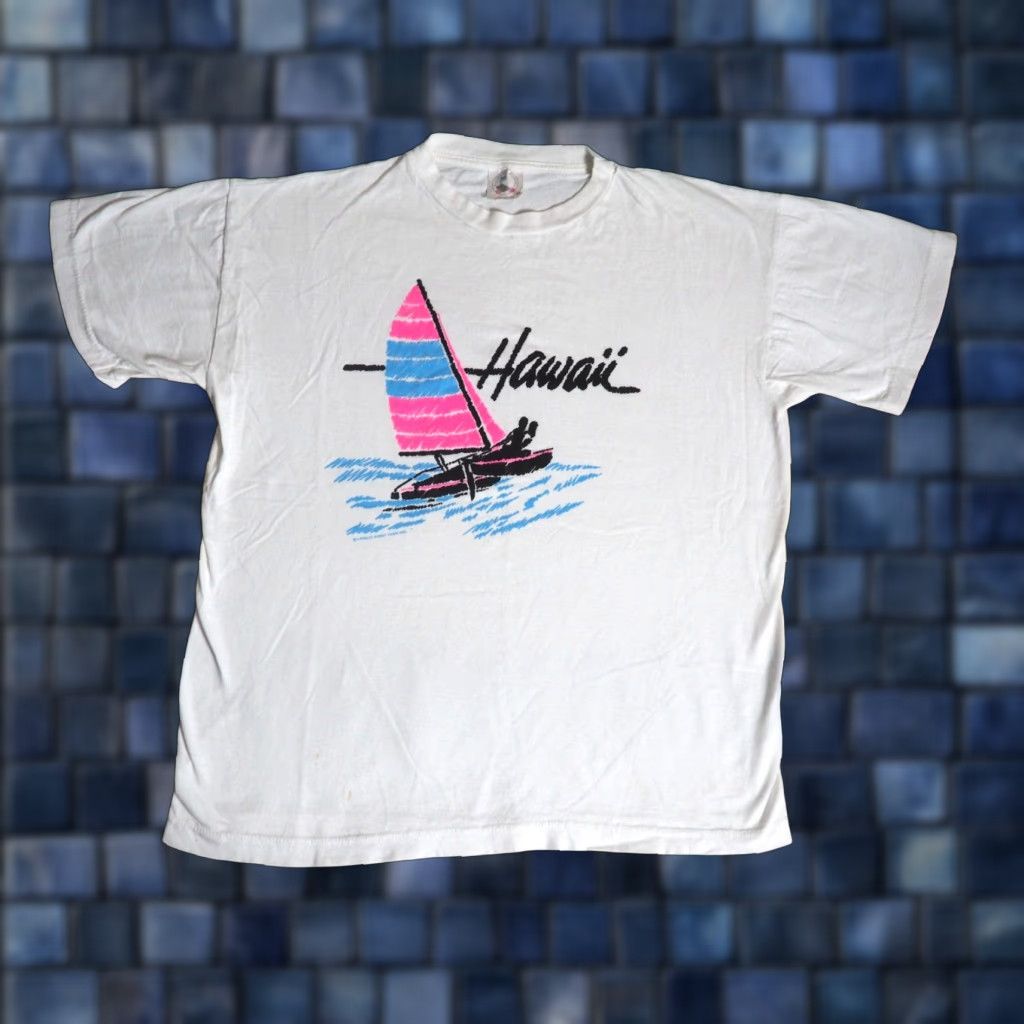 Vintage VTG 90s Caribbean Dream Hawaii Sailing Beach Ocean Art White Tee T-Shirt Mens L Size US L / EU 52-54 / 3 - 1 Thumbnail