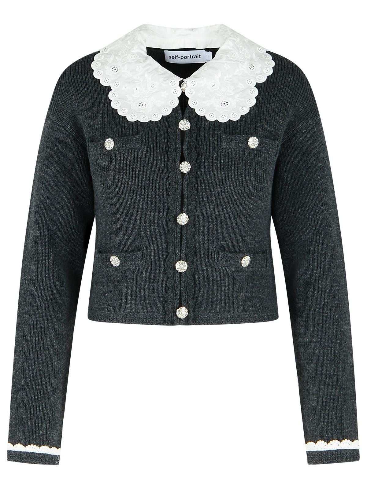 Self-Portrait SELF PORTRAIT Dark Grey Wool Blend Crop Cardigan Size S / US 4 / IT 40 - 1 Thumbnail
