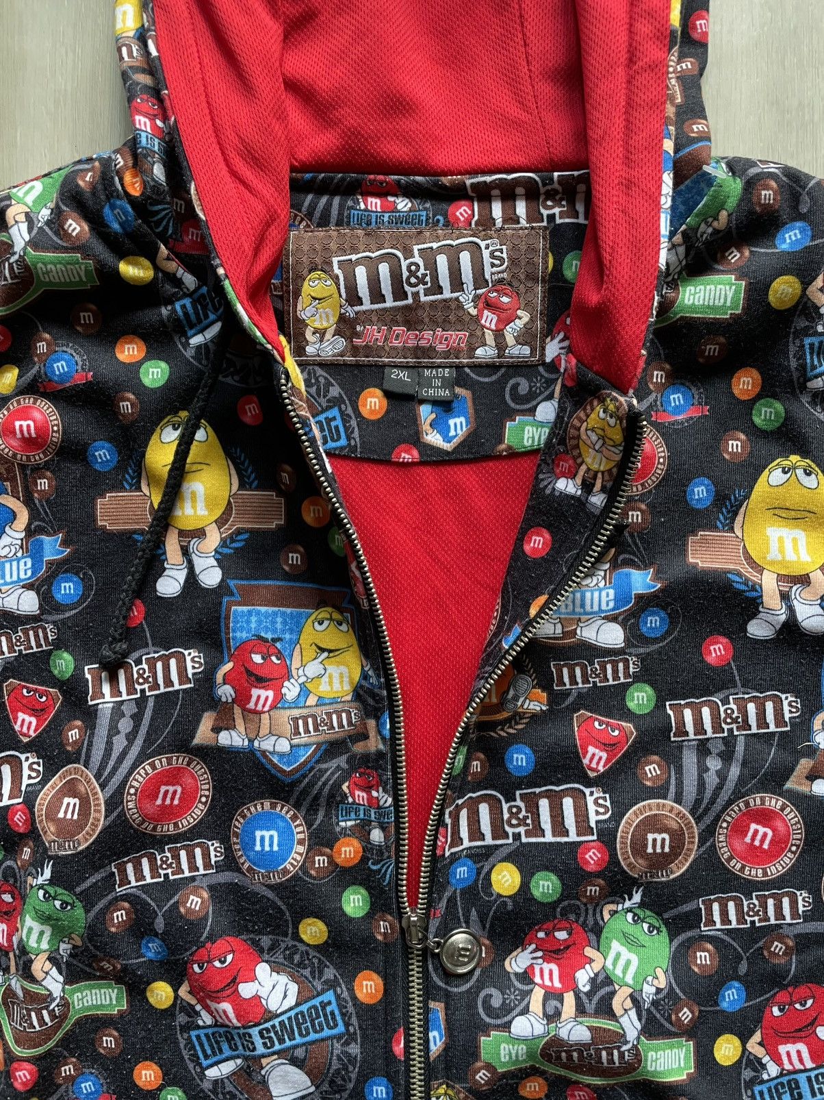 VINTAGE M&M JH Design All Over AOP Hoodie White Full ZipSz M