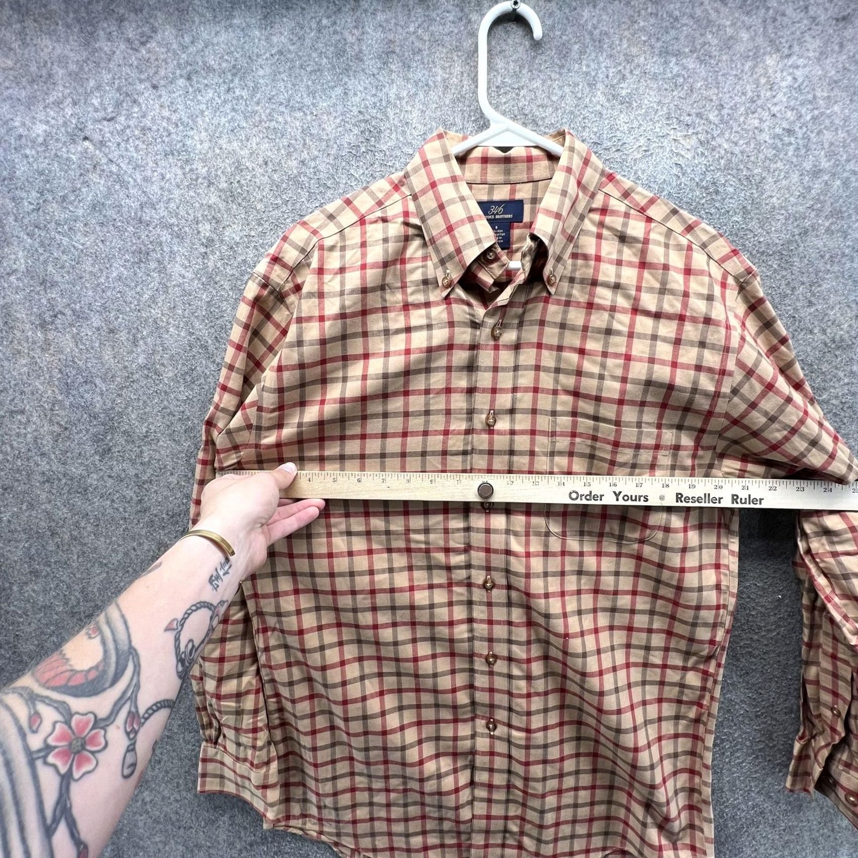 Brooks Brothers Brooks Brothers Dress Shirt Mens Small Beige Plaid Non Iron 346 Button Down Size 36R - 3 Thumbnail
