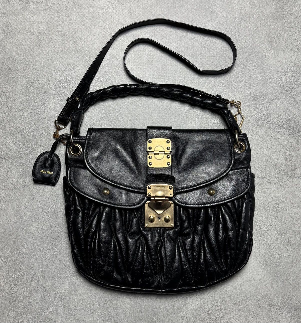 Miu Miu Matelasse Coffer Leather Hobo Bag Shoulder Bag