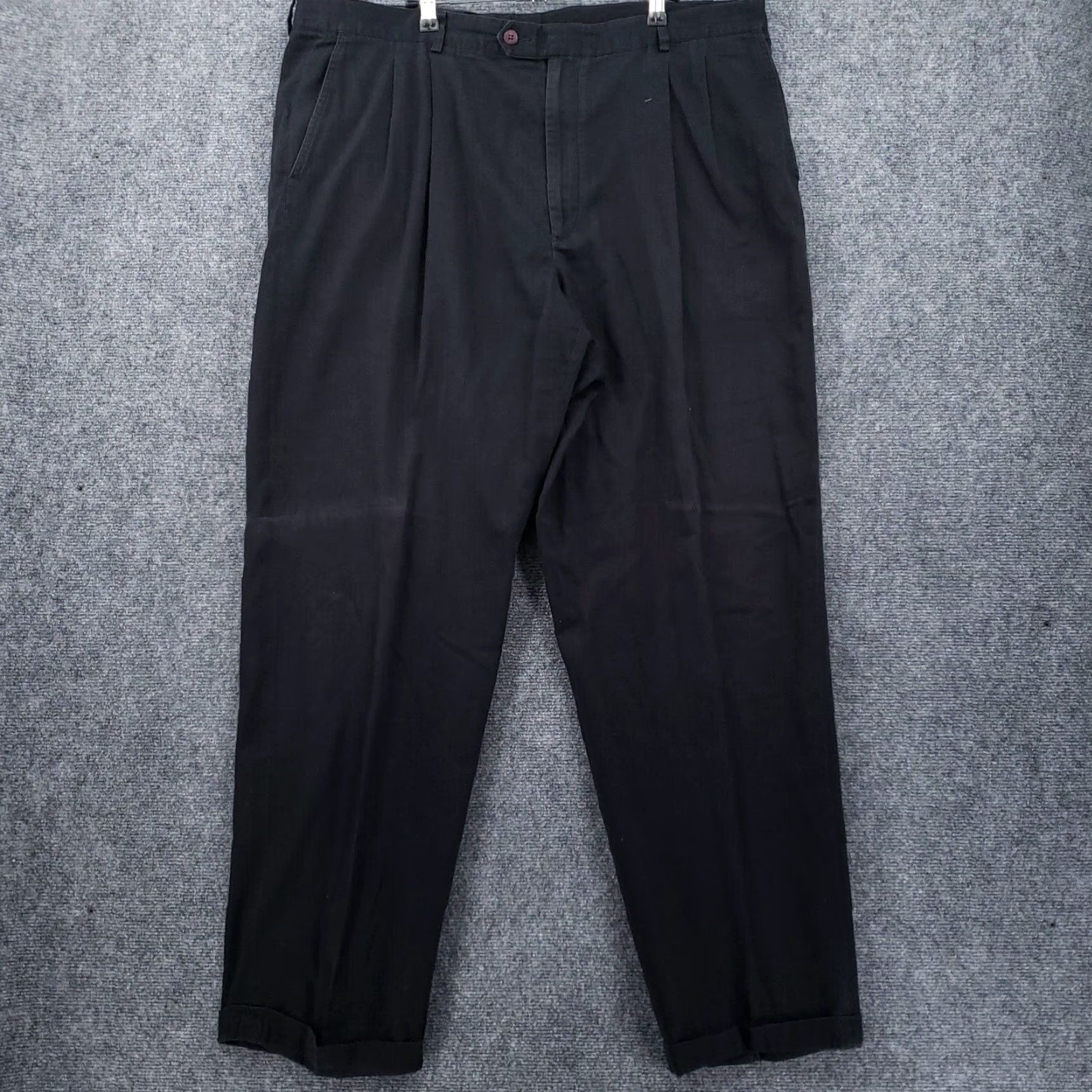 Vintage Bobby Jones Pants Mens 42 Black Chino Mid-Rise Straight Cuffed Pleated Casual Shirt Size US 42 / EU 58 - 2 Thumbnail