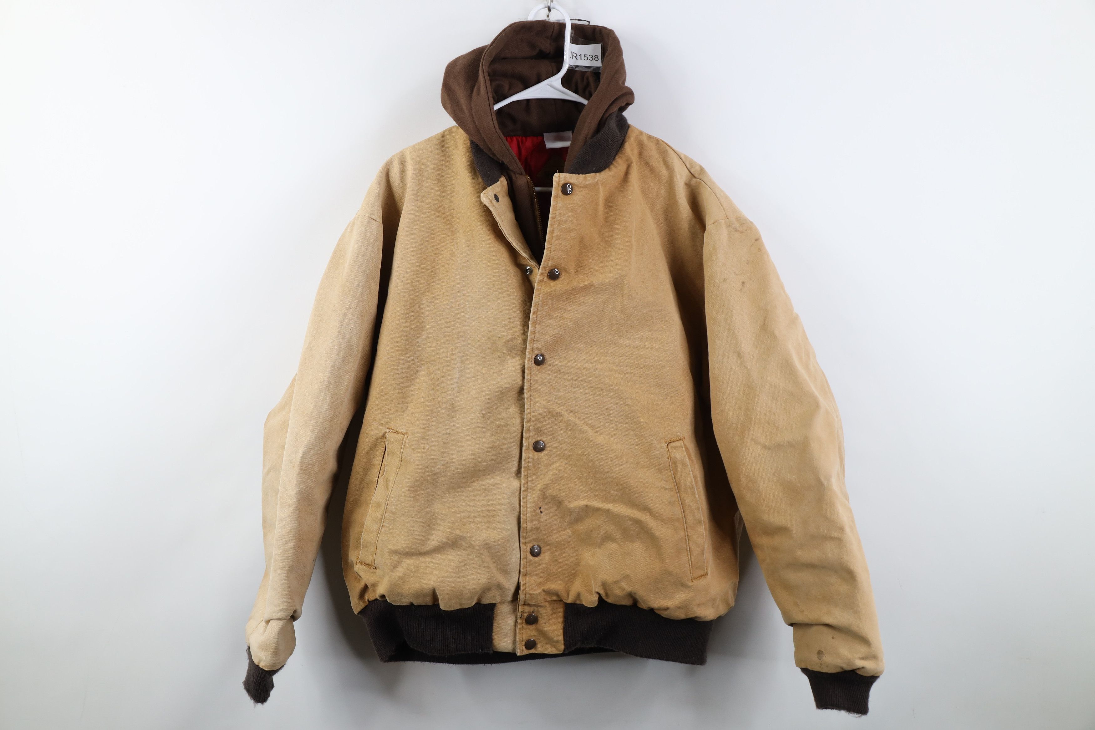 Vintage Vintage 90s Y2K Streetwear Hooded Bomber Jacket Duck Brown Size US XL / EU 56 / 4 - 1 Thumbnail