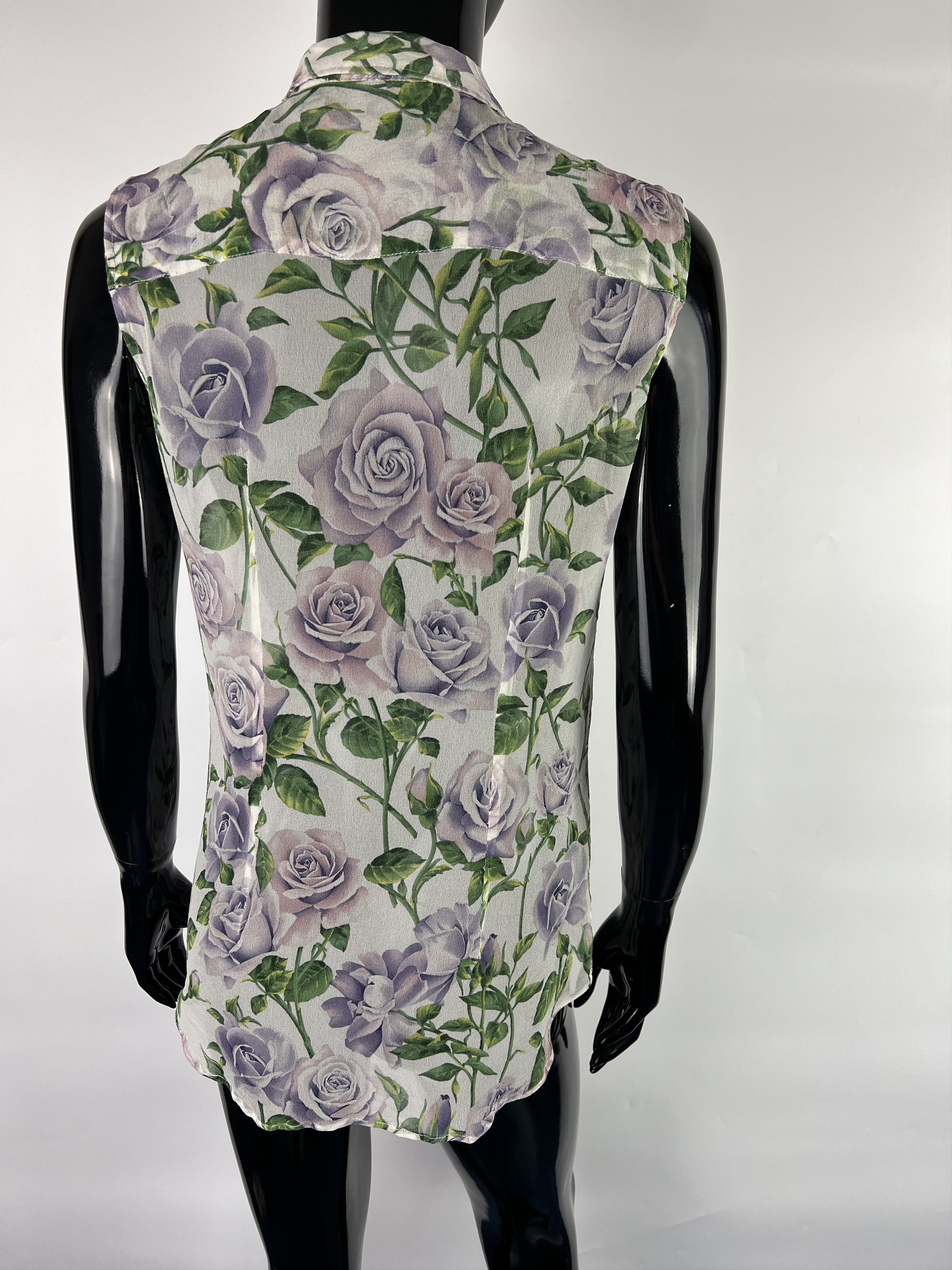 Dolce & Gabbana D&G Silk Sleeveless Button Up Shirt Blouse Roses Print Size M / US 6-8 / IT 42-44 - 5 Thumbnail