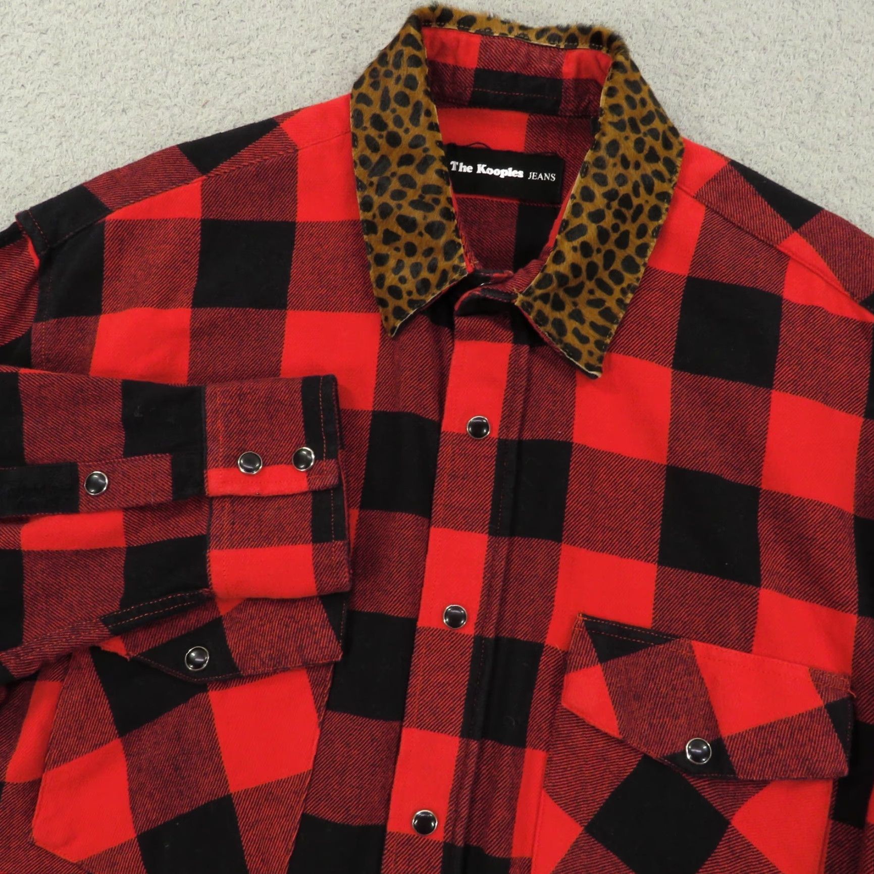 The Kooples VINTAGE The Kooples Shirt Womens 2 Red Black Pearl Snap Buffalo Check Animal Print Plaid Size XS / US 0-2 / IT 36-38 - 2 Thumbnail