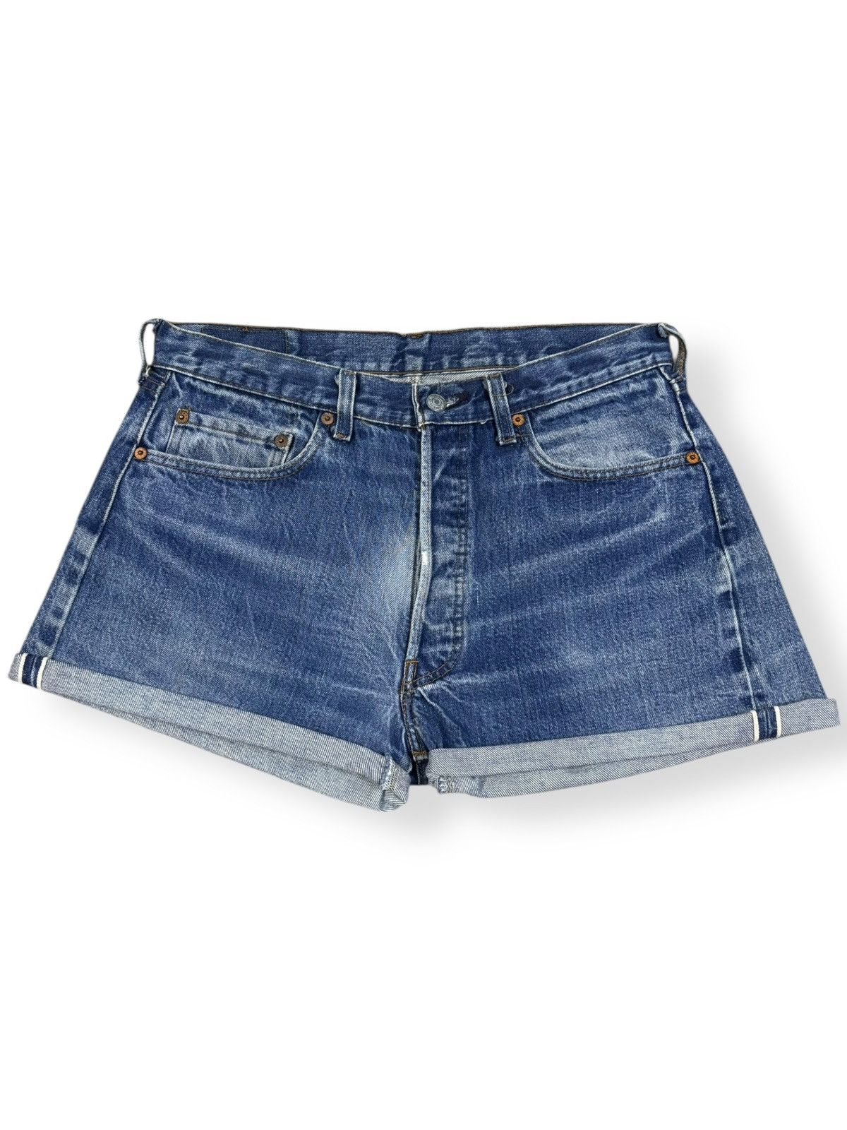 Levi's Vintage 80s Levis 501 Selvedge Denim Shorts-Stamp Button 524 Size 32" / US 10 / IT 46 - 1 Thumbnail