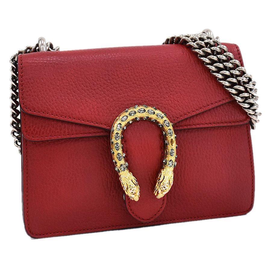 image of Gucci Duonissos Chain Shoulder Bag Double Flap Leather Red, Women's