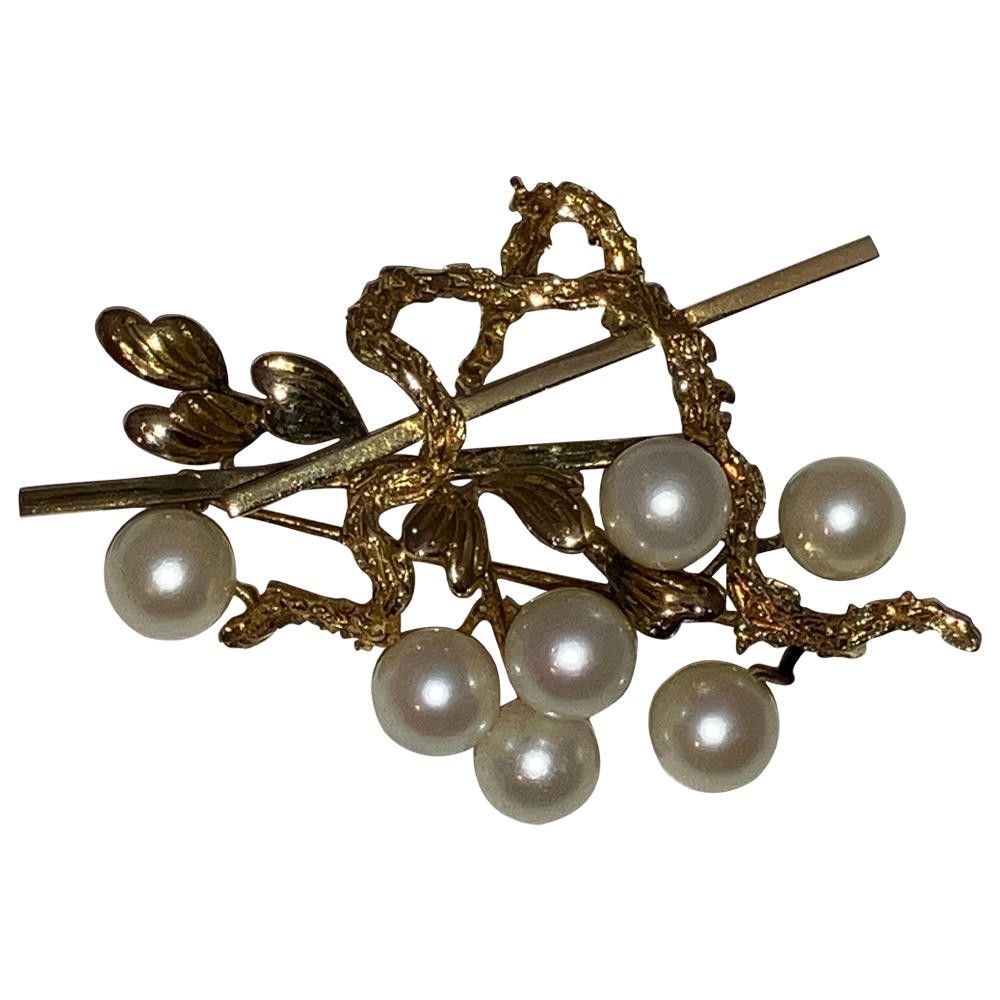 Designer 14 Kt Gold Cultured Pearl Retro Brooch Size ONE SIZE - 7 Thumbnail
