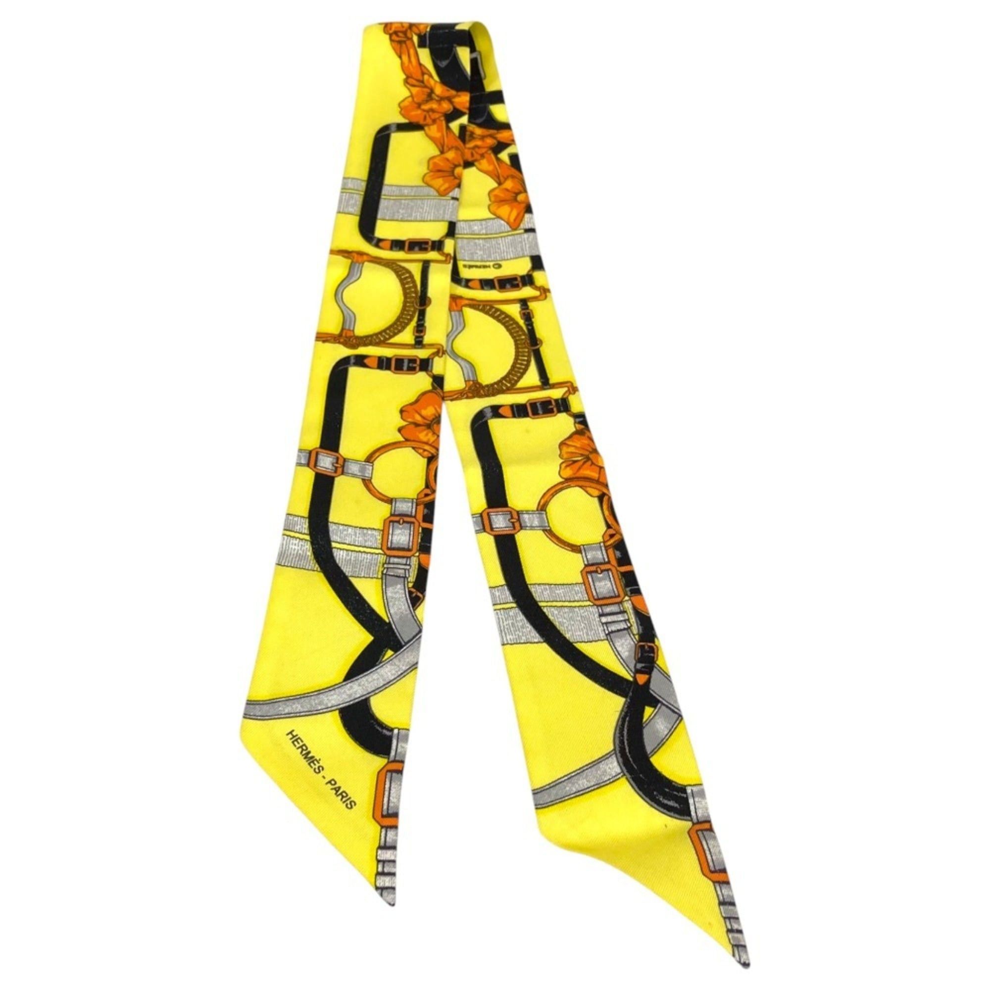Hermes HERMES Grand Manège Detail Twilly Silk Scarf Yellow Women's Size ONE SIZE - 1 Thumbnail