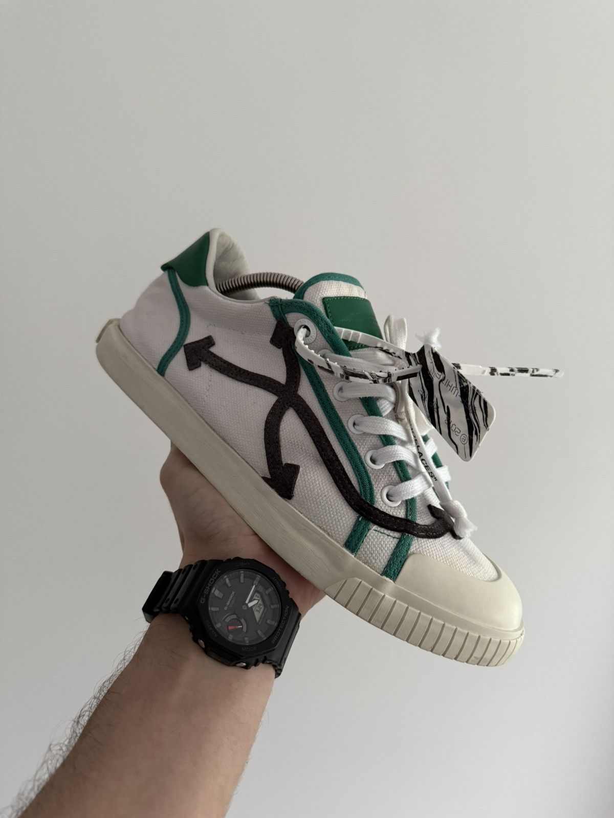 Off-White Off-White Low Vulcanized Canvas White Green Size US 10 / EU 43 - 1 Thumbnail