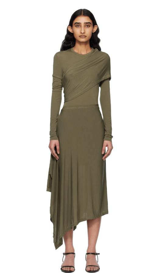 Helmut Lang BNWT SS25 HELMUT LANG KHAKI PROTECTION MIDI DRESS L Size L / US 10 / IT 46 - 1 Thumbnail