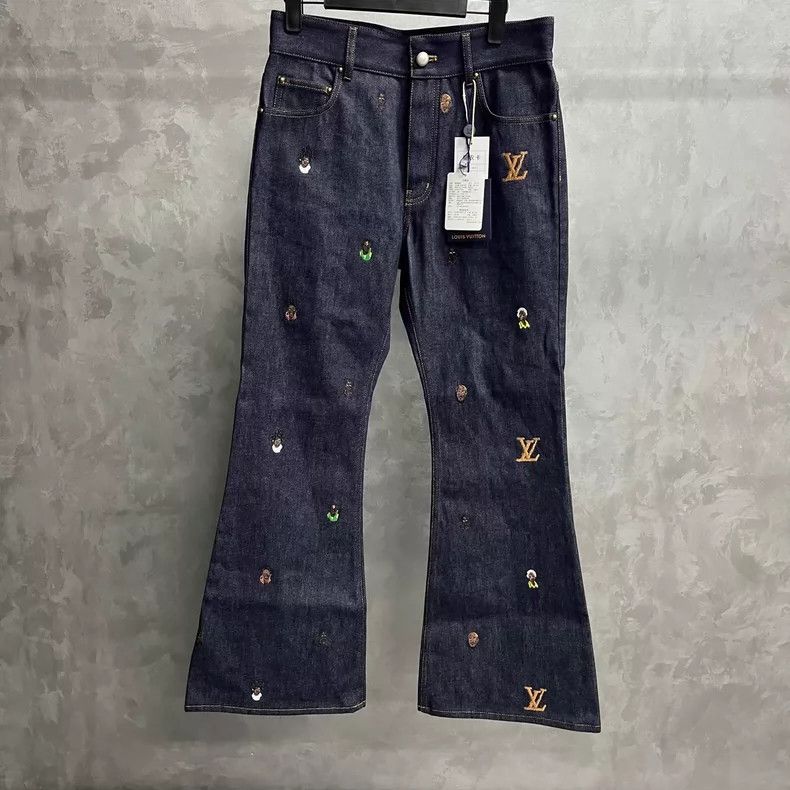 Louis Vuitton Louis Vuitton Blue Flared Denim Pants Collaboration- DMC Size US 27 - 1 Thumbnail