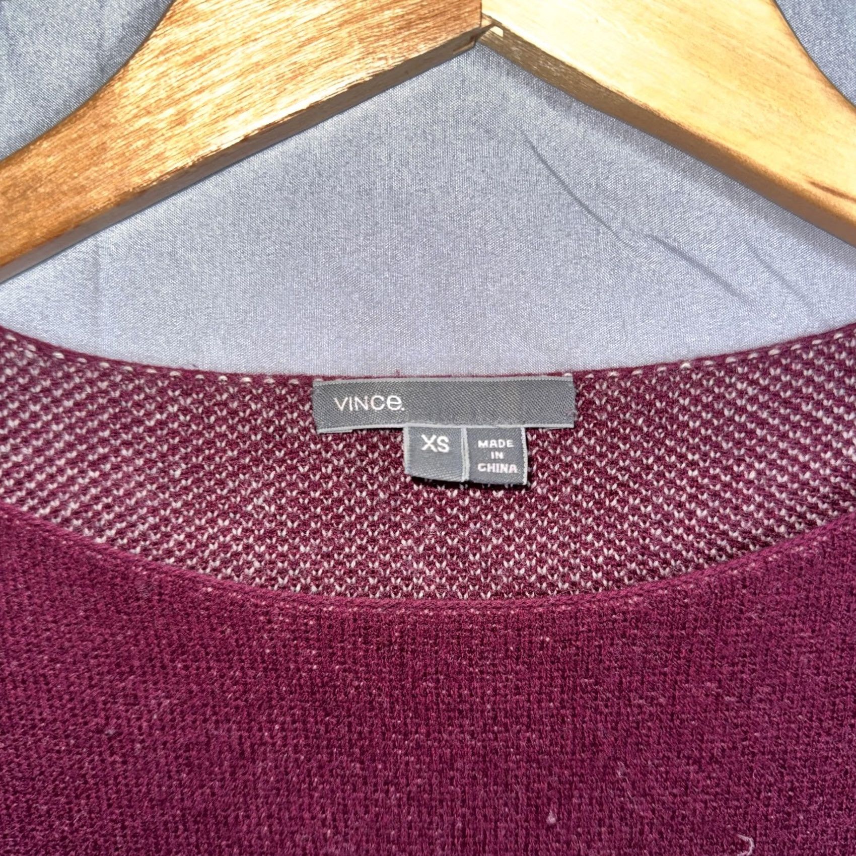Vince Vince Womens XS Petite Burgundy Gray Wool Cashmere Colorblock Pullover Sweater Pullover Knit Crew Neck Long Sleeve Multicolor Striped Size XS / US 0-2 / IT 36-38 - 3 Thumbnail