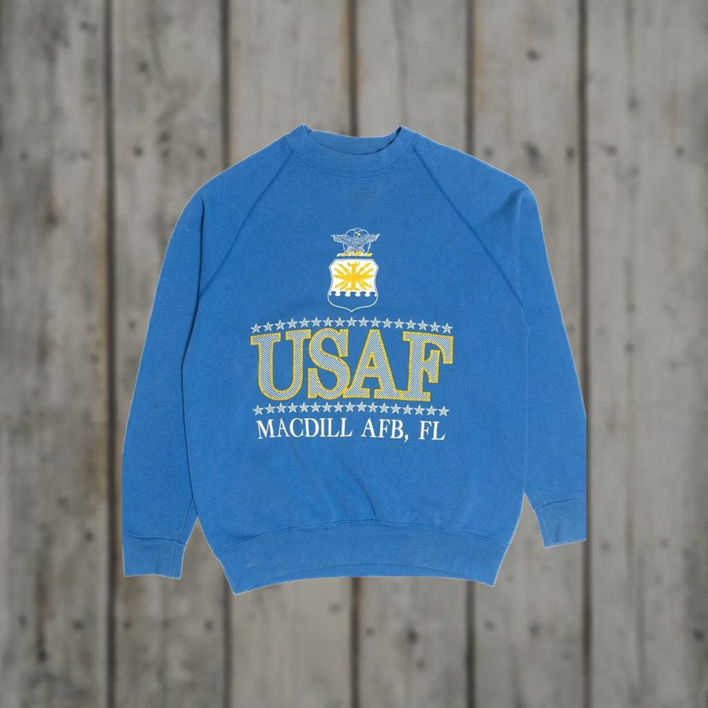 Vintage VINTAGE USAF Macdill US Air Force Base Sweatshirt Soffe XS? XL? Blue 1990s Mens Womens? Size US XL / EU 56 / 4 - 1 Thumbnail