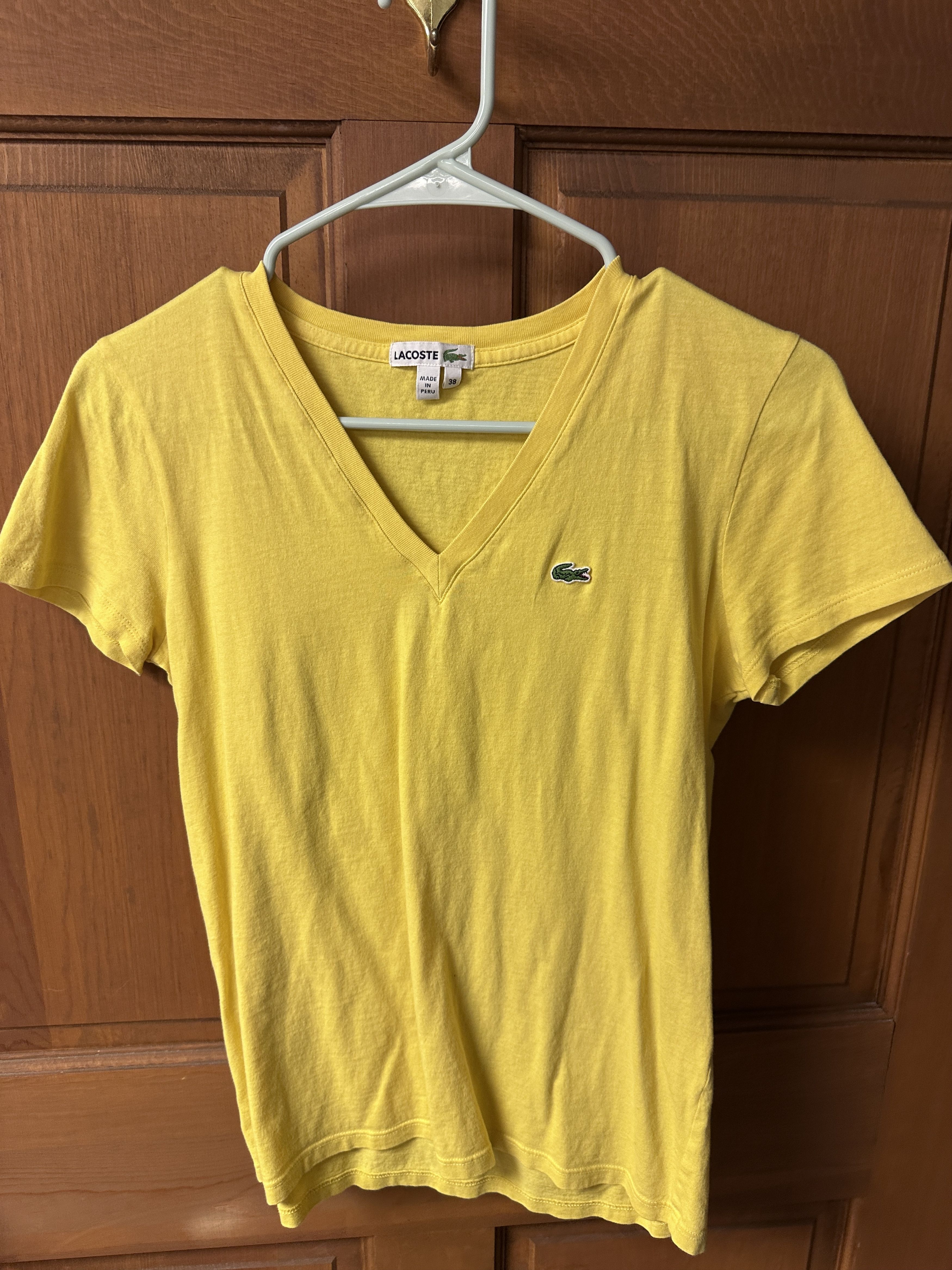 Lacoste Lacoste Women's Yellow V-neck T-shirt Size 38 Size XS / US 0-2 / IT 36-38 - 1 Thumbnail