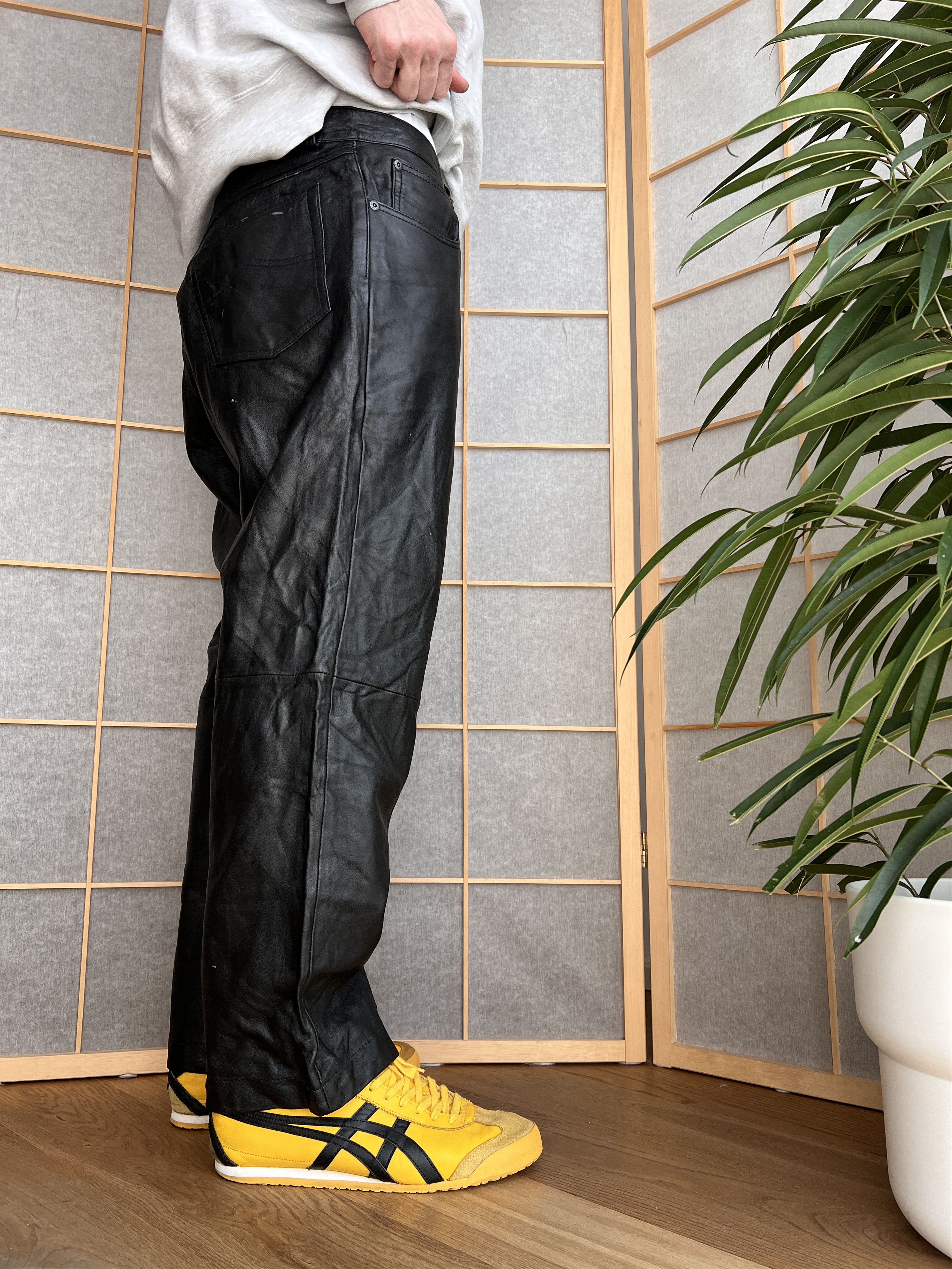 Vintage black leather pants y2k opium baggy fit archive 00s