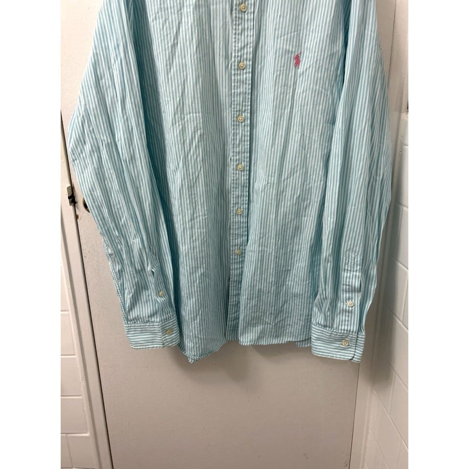 Ralph Lauren VTG Ralph Lauren Shirt Mens XL Blue White Striped Button-Down Logo L/S Size US XL / EU 56 / 4 - 3 Thumbnail