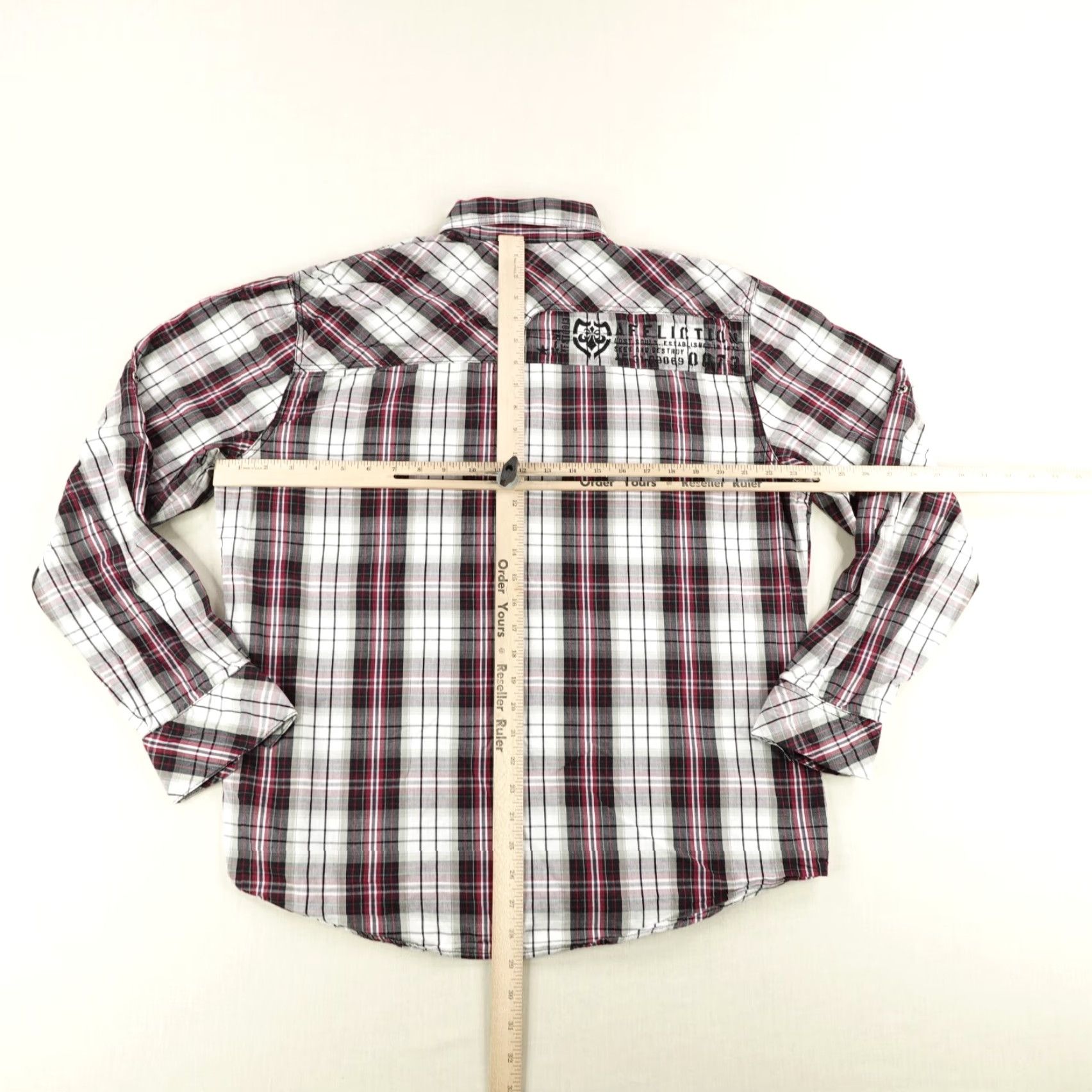 Affliction VINTAGE Affliction Shirt Mens XL Red Plaid Button Up Roll Tab White Black Premium Y2K Size US XL / EU 56 / 4 - 7 Thumbnail