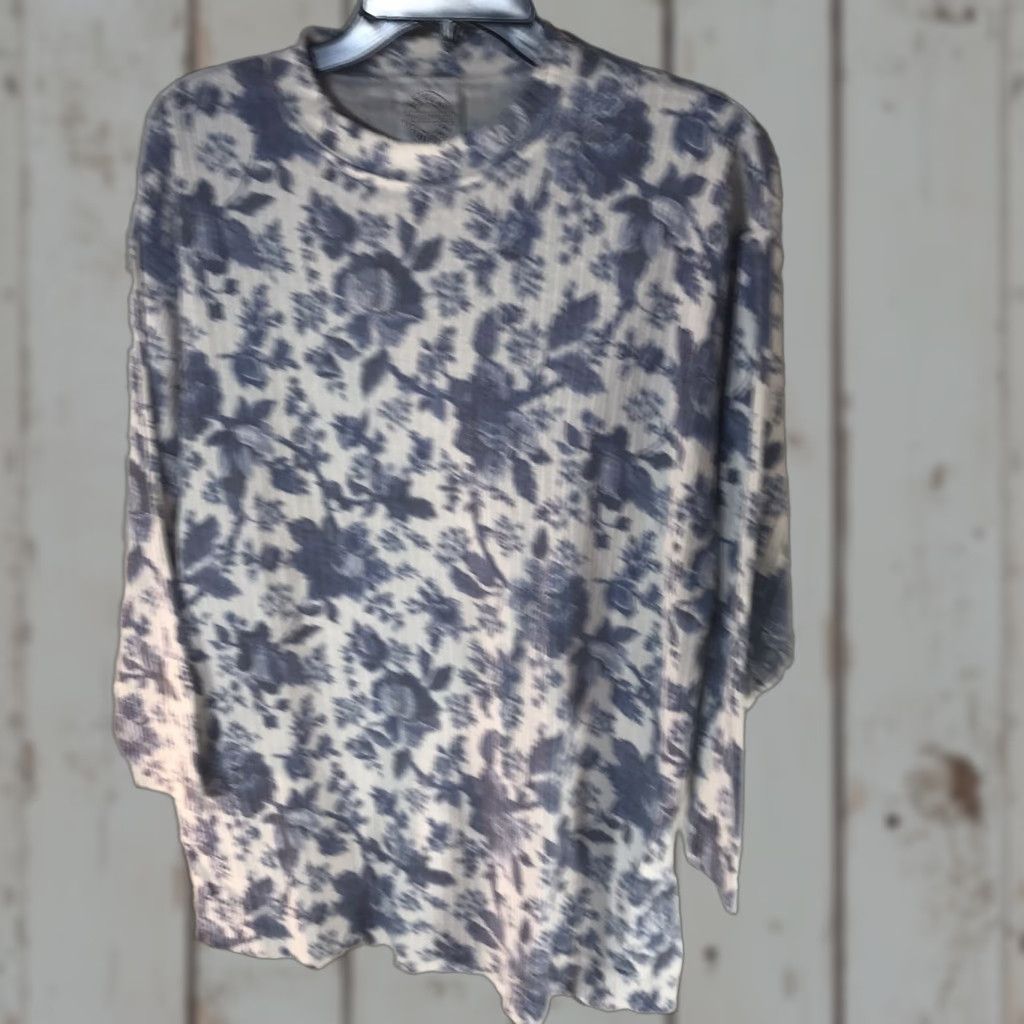CO VINTAGE Erika & Co Floral 3/4 Sleeve Blouse Womens Size S Blu/Wht Casual Workwear Size S / US 4 / IT 40 - 1 Thumbnail