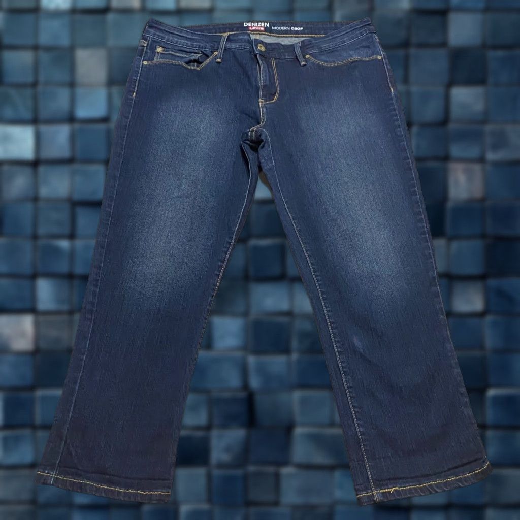 Denizen DENIZEN Jeans Womens 16 Blue Denim Dark Wash Cropped Mid Rise 5-Pocket Regular Stretch Distressed Casual Womens Jeans Size 38" / US 16 / IT 52 - 1 Thumbnail
