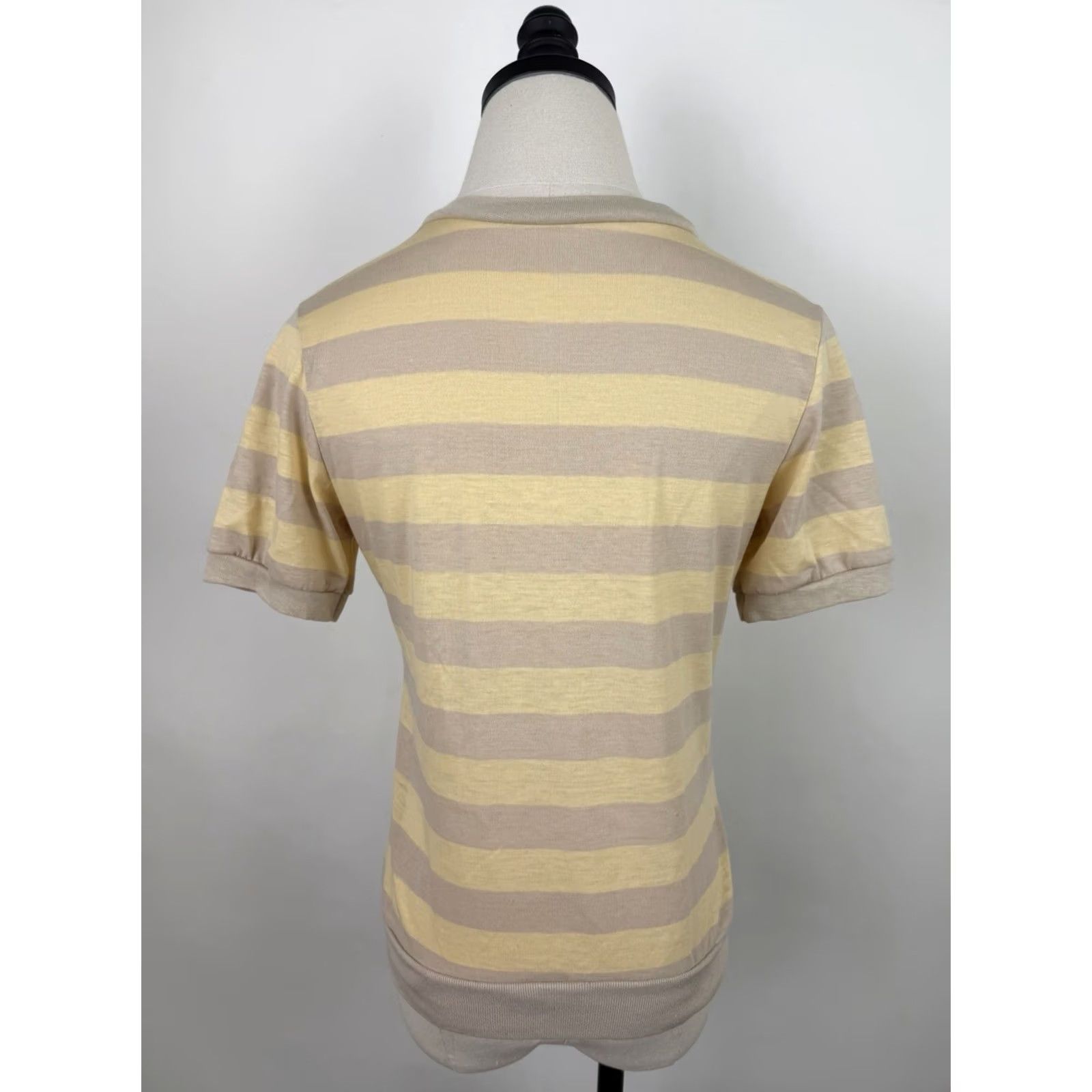 Sears VINTAGE Sears T-Shirt Ringer Womens Small 70s Beige Butter Yellow Striped V-Neck Cotton Blend Knit Size S / US 4 / IT 40 - 7 Thumbnail