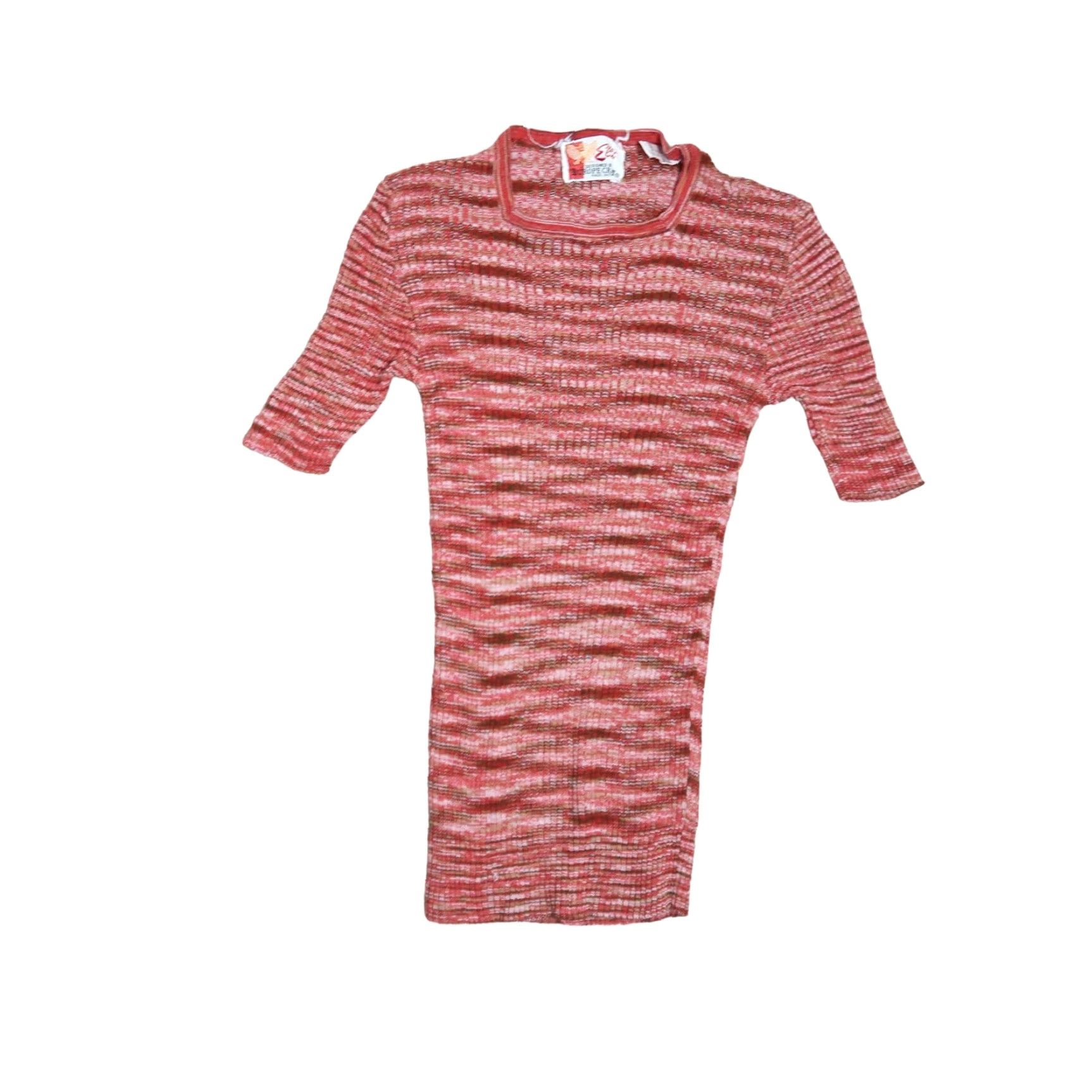 Vintage VINTAGE Elli red and cream marled rib knit short sleeve sweater top L Size L / US 10 / IT 46 - 5 Thumbnail