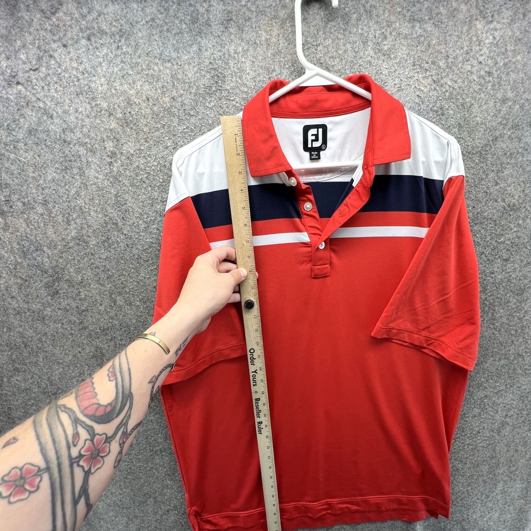 Footjoy FootJoy Polo Shirt Mens Large Red Stripe Golf Stretch Short Sleeve Performance Polo Shirt Size US L / EU 52-54 / 3 - 6 Thumbnail