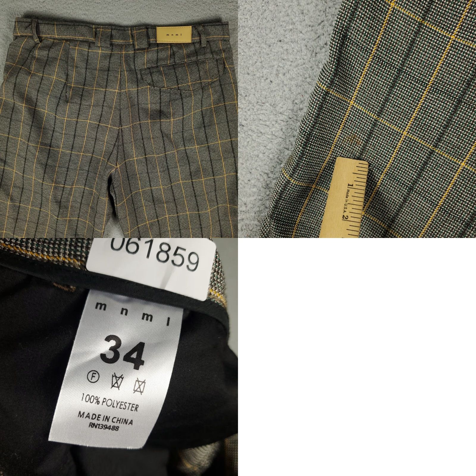 MNML MNML Dress Pants Mens 34x30 Gray Beige Plaid Knit Slash Pockets Trousers Size US 34 / EU 50 - 8 Thumbnail