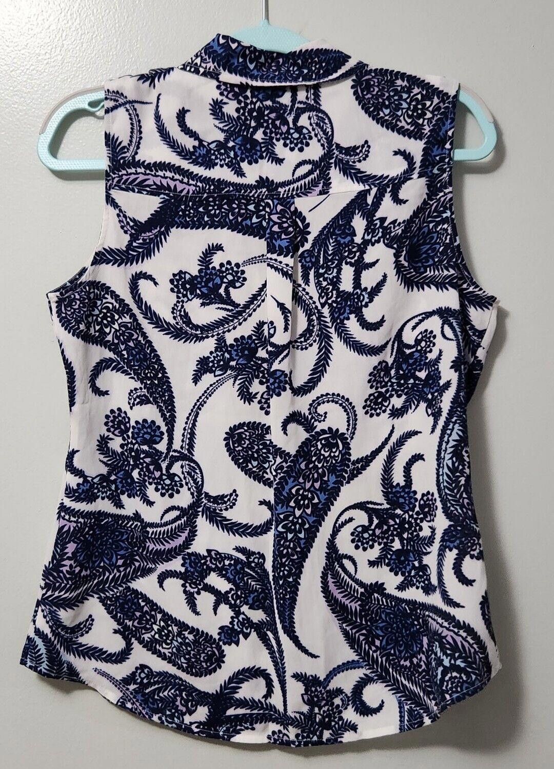 Designer New York And Company Tank Top Medium Paisley Blue White Size M / US 6-8 / IT 42-44 - 2 Thumbnail