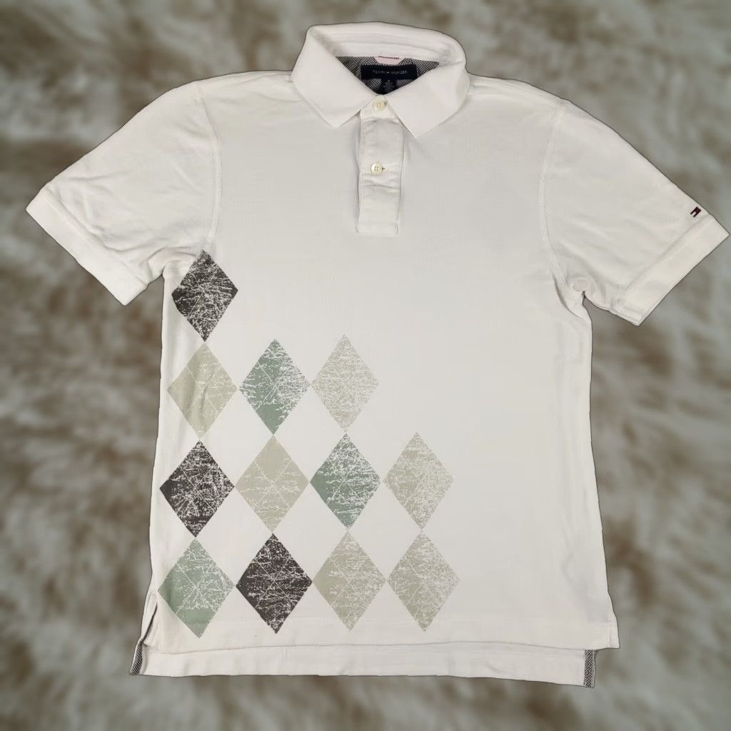 Tommy Hilfiger Tommy Hilfiger Polo Shirt Men's Medium White Argyle Short Sleeve Casual Polo Shirt Mens M White Argyle Logo Classic Preppy Brand Shirt Size US M / EU 48-50 / 2 - 1 Thumbnail