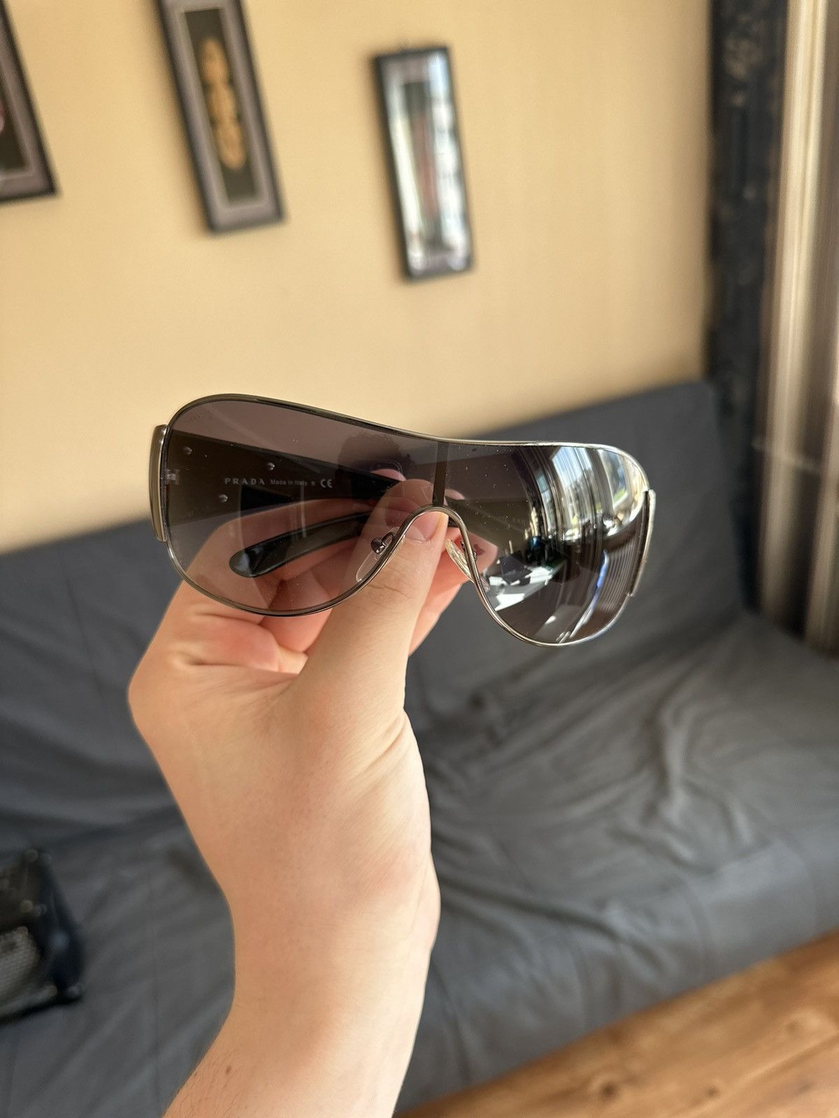 image of Prada Vintage Shields Sunglasses Old Money in Black, Women's