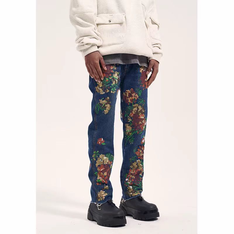 Japanese Brand × Jean High Street Hip Hop Style Floral Graffiti Straight Leg Jeans Size US 30 / EU 46 - 2 Thumbnail