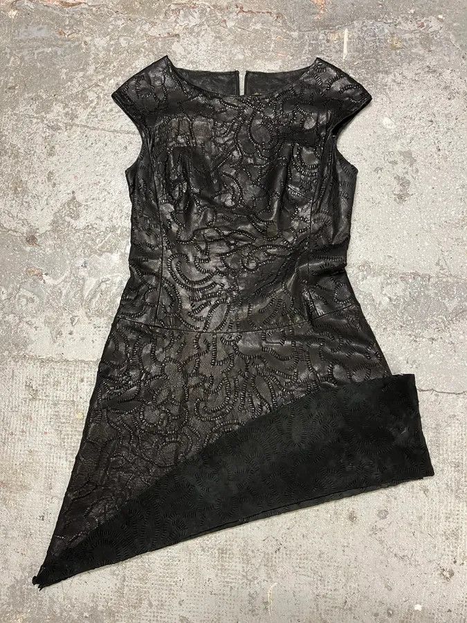 Vintage SS2002 Plein Sud Black Embroidered Leather Dress Size M / US 6-8 / IT 42-44 - 5 Thumbnail