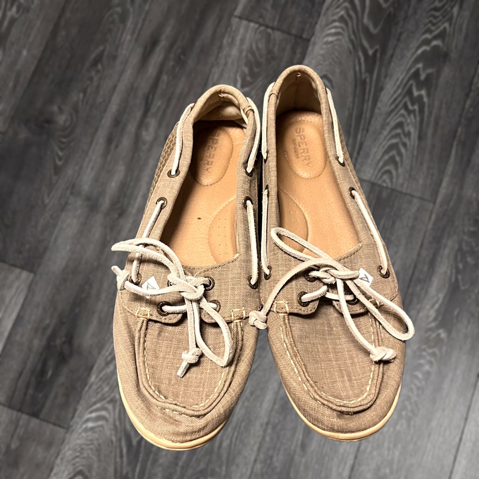 Sperry Top Sider Boat Shoes Womens 10m Beige Leather Lace Up Casual Flat Heel Round Toe Boat Shoe, Women's