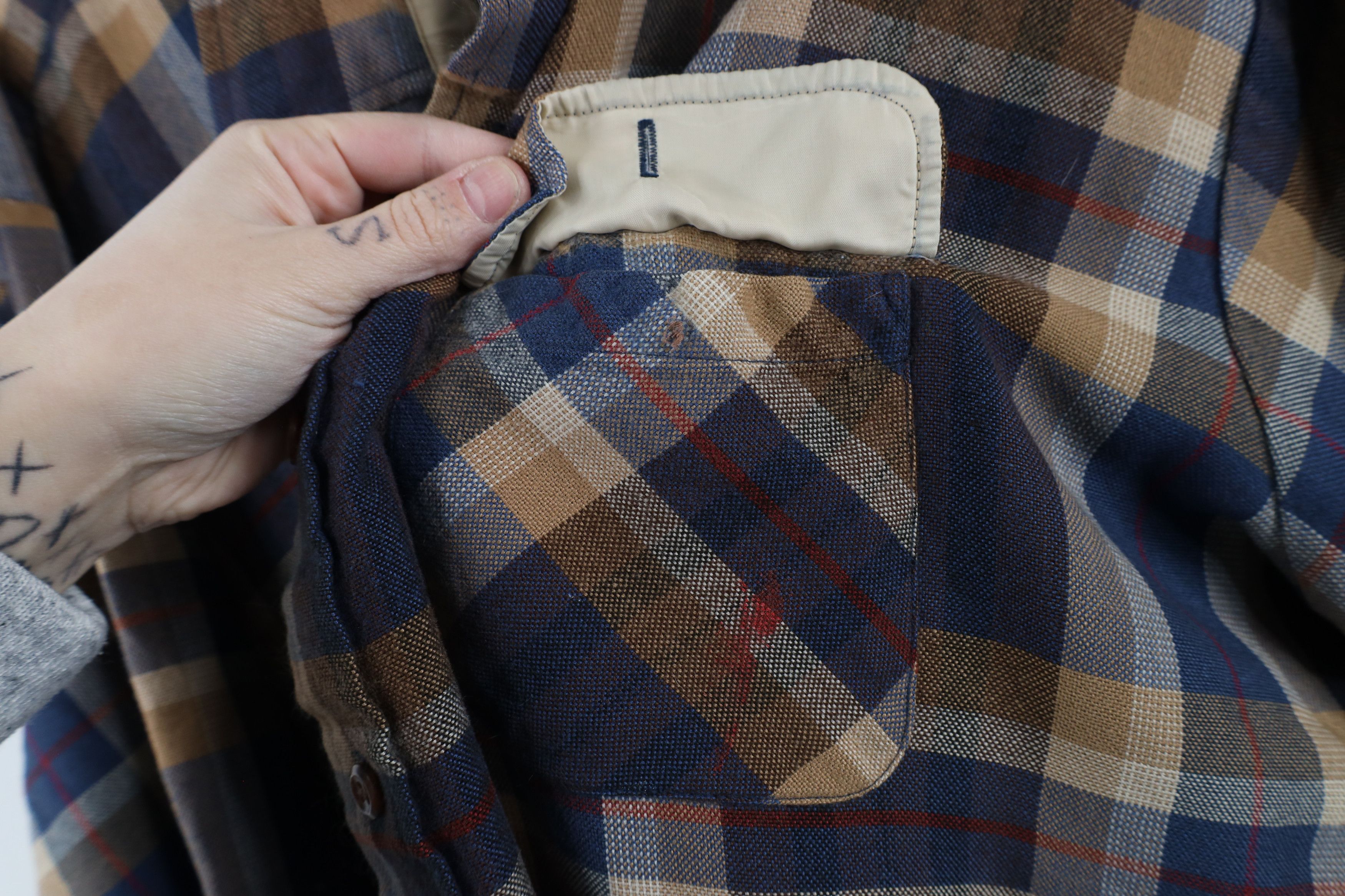 Vintage Vintage 70s 80s Distressed Knit Collared Button Shirt Plaid Size US XXL / EU 58 / 5 - 4 Thumbnail
