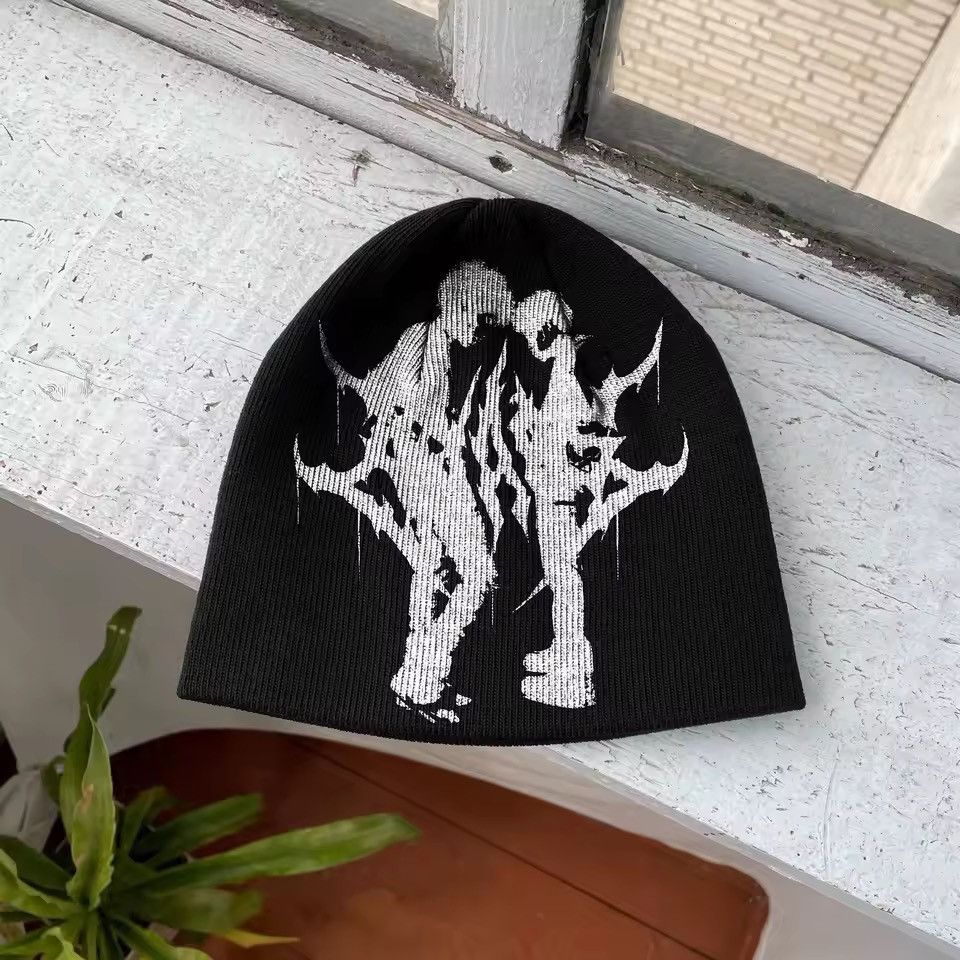 Other Gothic Skull Skeleton Black 2000s Y2k Hat Beanie Size ONE SIZE - 2 Thumbnail