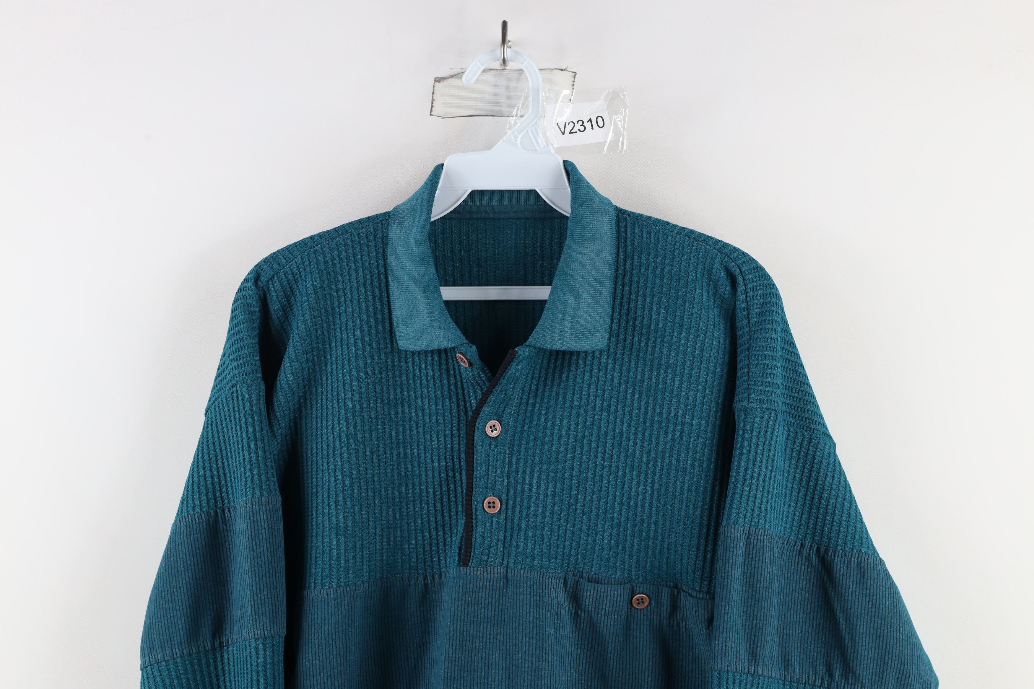 Vintage Vintage 90s Streetwear Ribbed Knit Pullover Polo Shirt Size US M / EU 48-50 / 2 - 2 Thumbnail