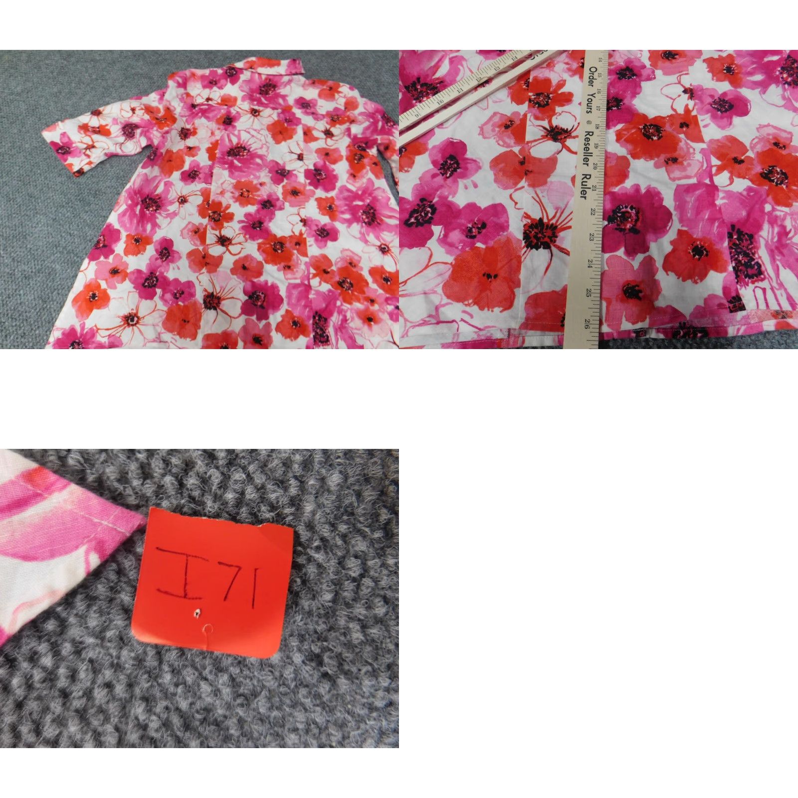 Jones New York Jones New York Womens Blouse Button-Up Petites Pink Floral Casual Cap Sleeve 3/4 Sleeve Womens Size L / US 10 / IT 46 - 8 Thumbnail
