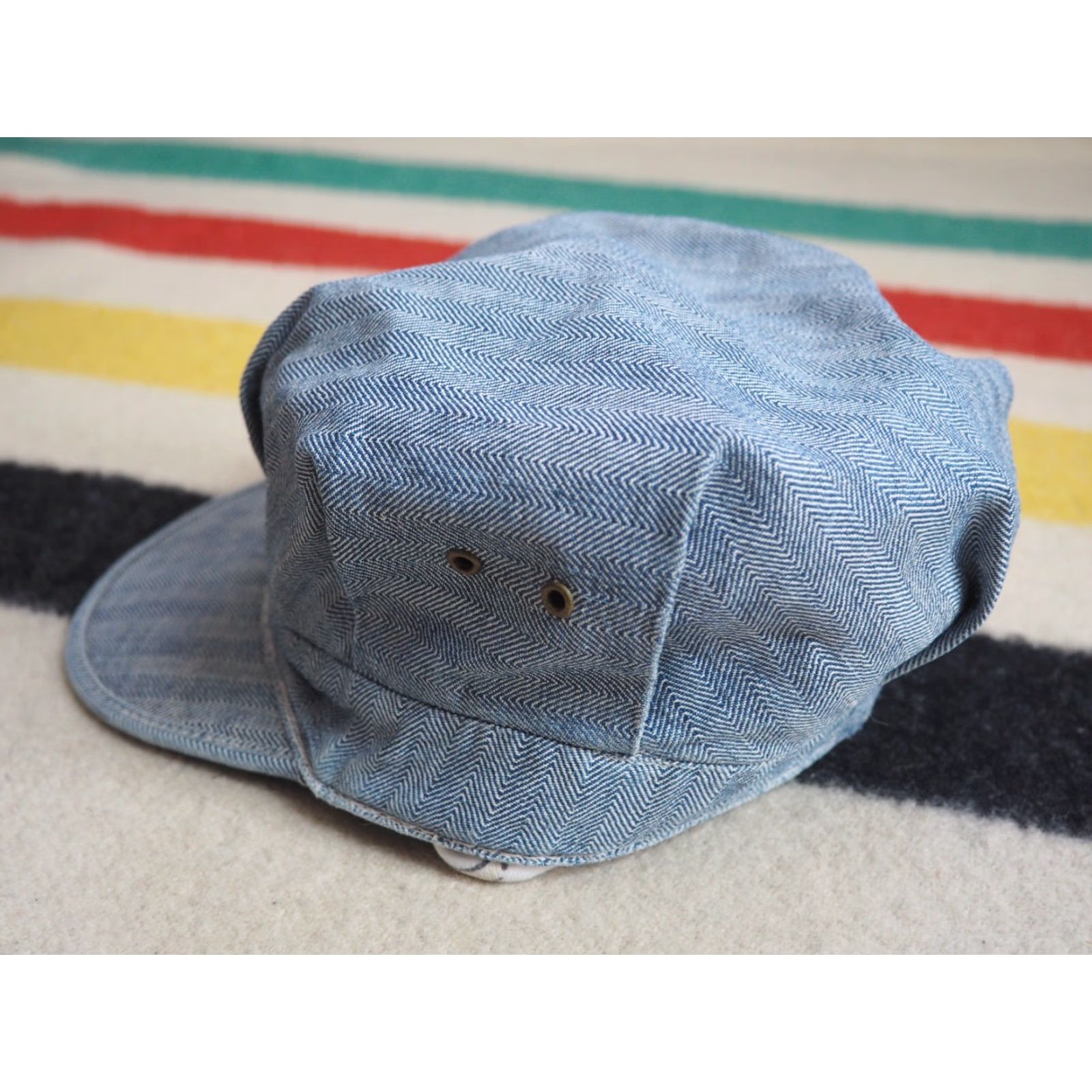JCPenney VINTAGE Penneys Hat Conductor Work Penneys Penneys Pay Day 50s Sanforized Herringbone Cap S Blue Men's Hat Size ONE SIZE - 3 Thumbnail