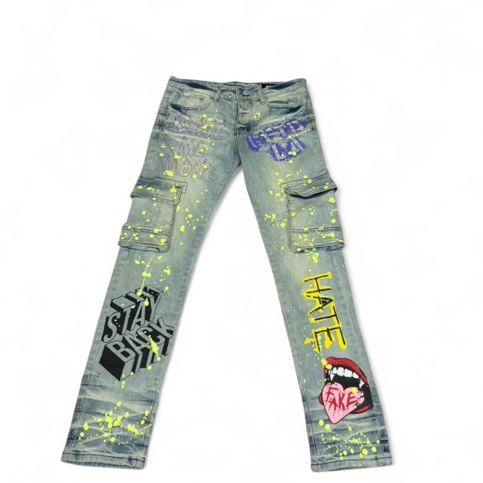 True Religion GFTD Los Angeles green paint splatter cargo jean Size US 32 / EU 48 - 1 Thumbnail