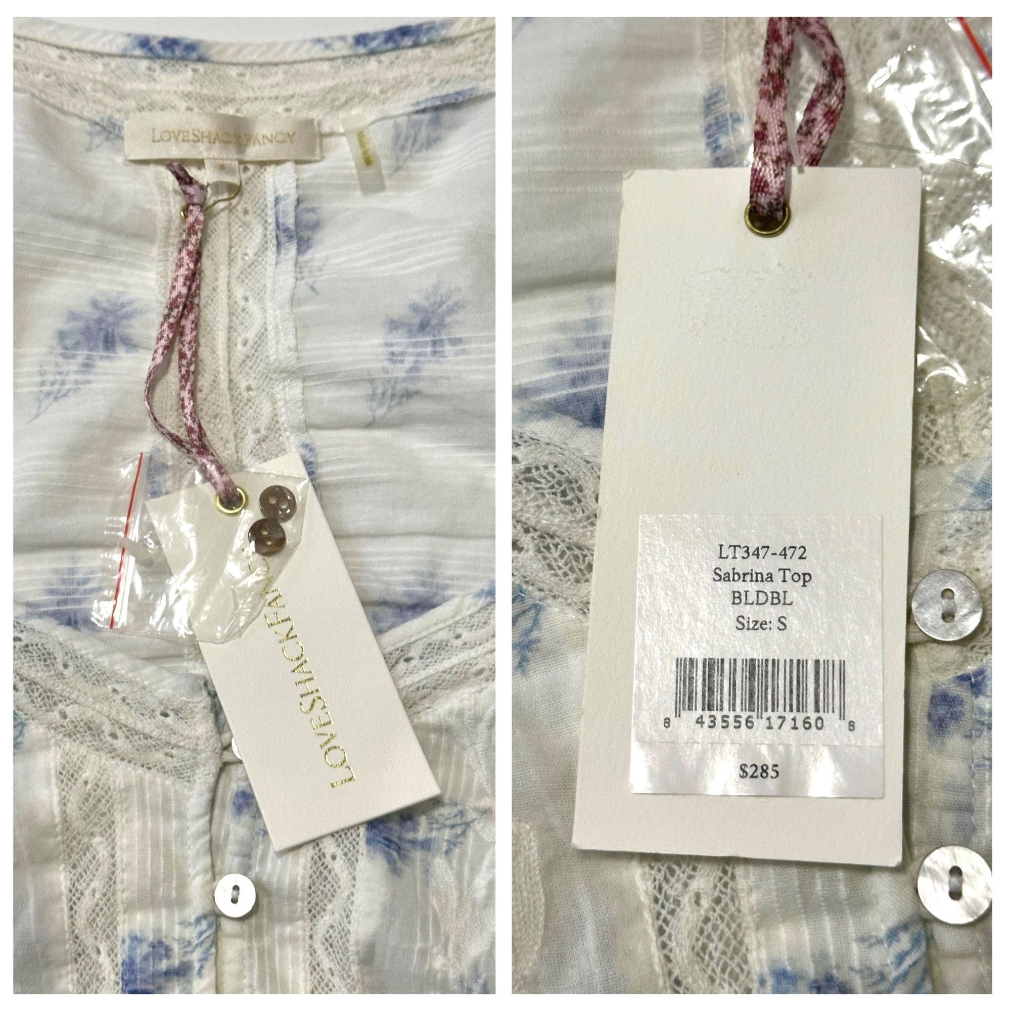 LoveShackFancy LoveShackFancy Sabrina Top, Ivory, Blue Floral, Size S, New Size S / US 4 / IT 40 - 5 Thumbnail